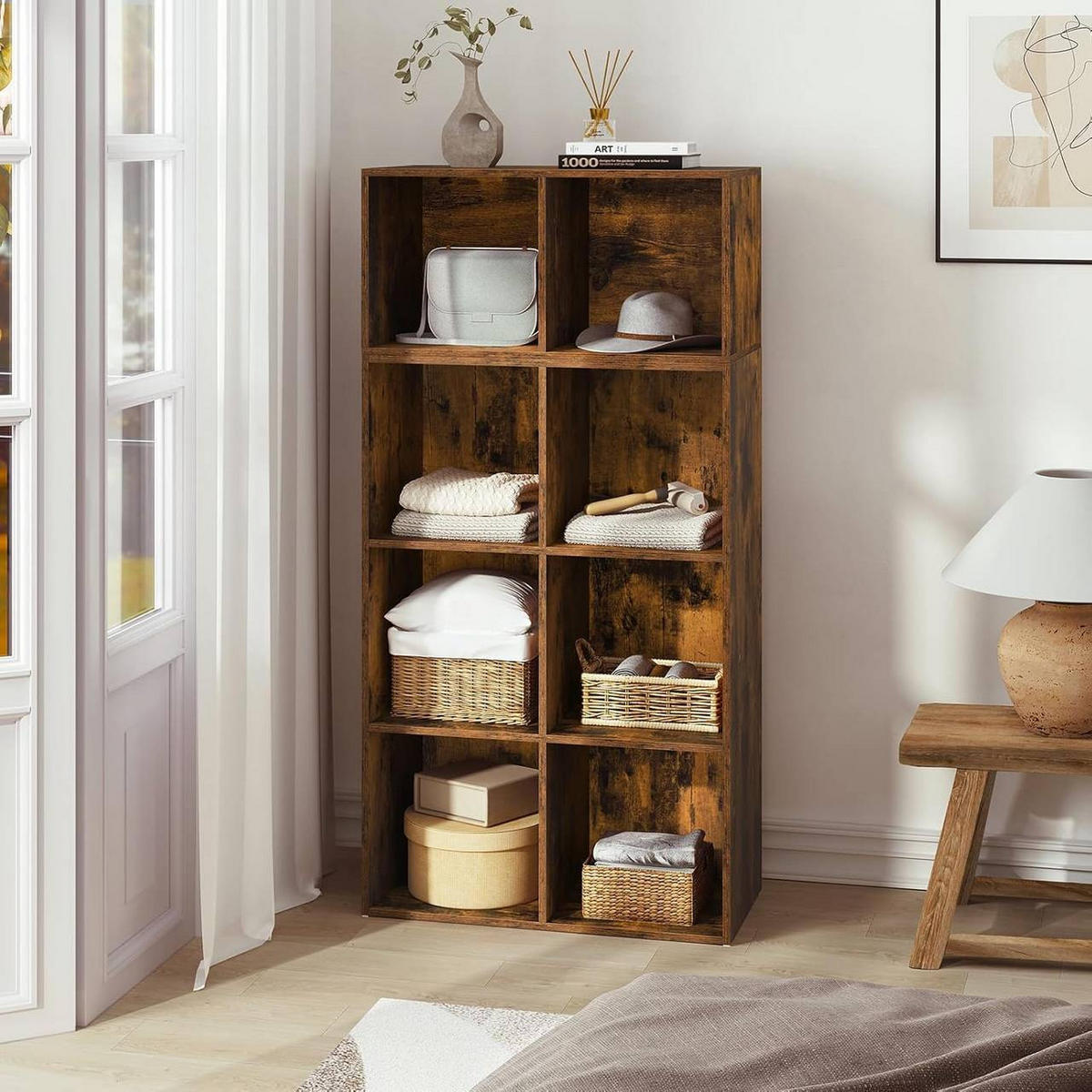 REGALE Bücherregal mit 10 Fächern, 120 x 120 x 30 cm, Vintagebraun - Dunkelbraun, Holzwerkstoff (120/120/30cm) - Woltu