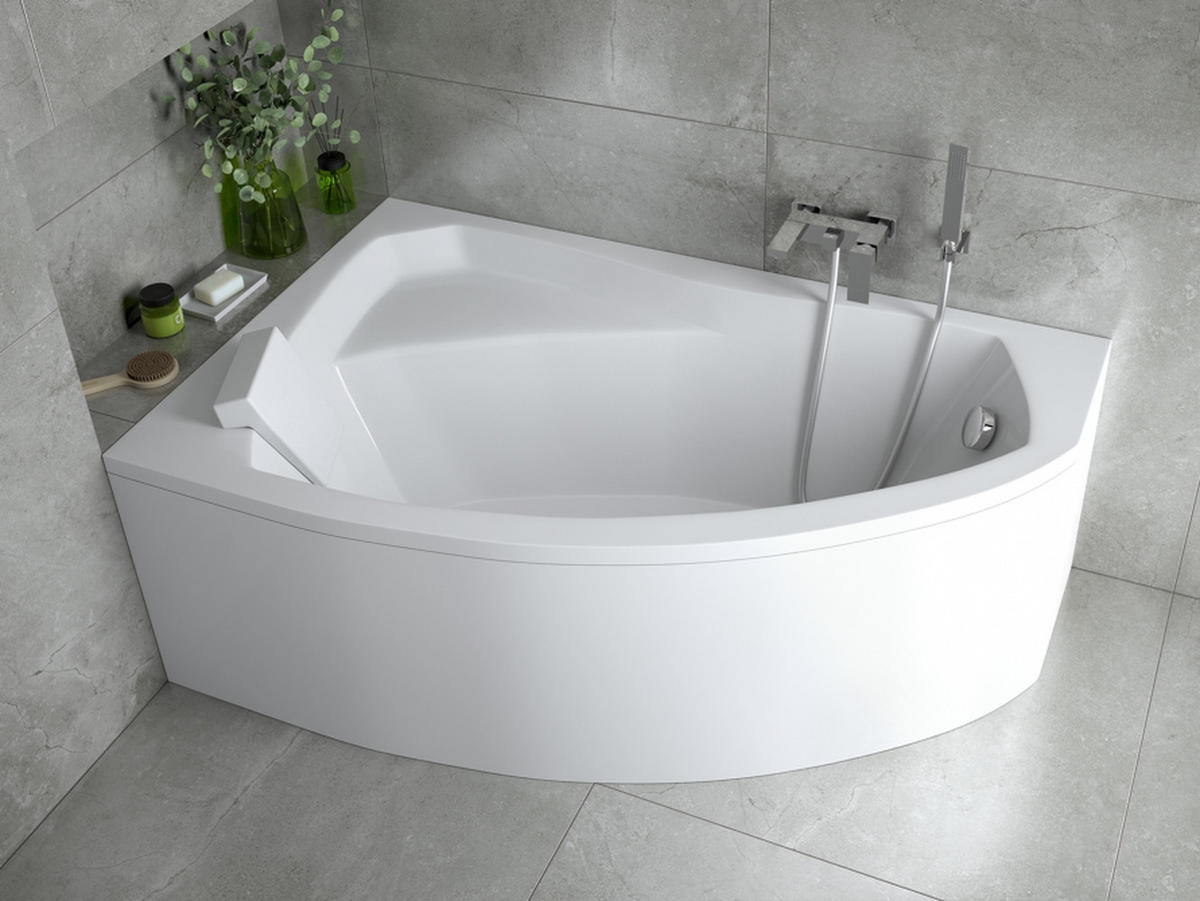 BADEWANNE Eckwanne RIMA 160/100 Links mit Styro Ablauf Füße - Weiß, Kunststoff (100/58.5/160cm) - bad land