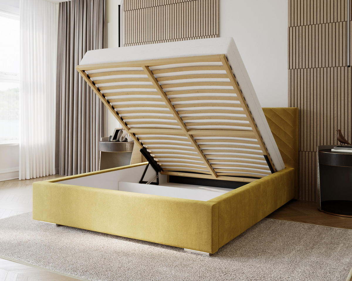 POLSTERBETT Aura 180x200 cm, Doppelbett mit Bettkasten und Lattenrost aus Holz, Velourstoff: Beige - Beige, Holz/Textil (180/200cm) - Marpur