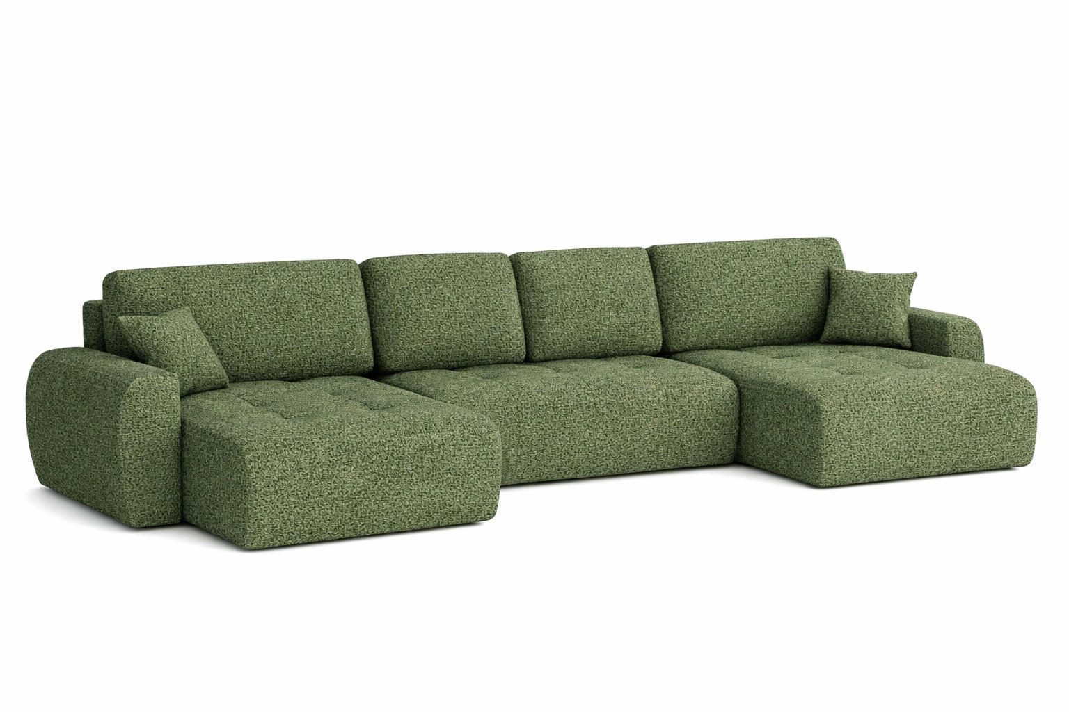 ECKSOFA Mit Schlaffunktion Und Bettkasten U-Form Ivo U, Chenillestoff Artico, Moss - Grün, Holz (342/142cm) - Kaiser Möbel