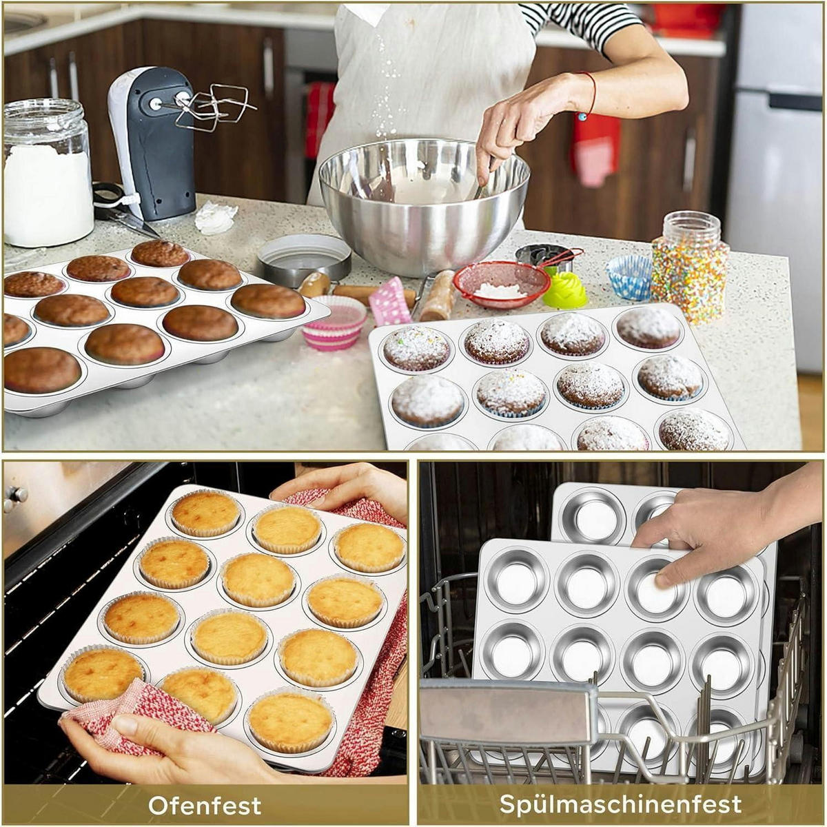 MUFFINBACKFORM 2er Set Edelstahl 12 Mulden 35 x 27 cm - Silberfarben, Metall (27/3/35cm)