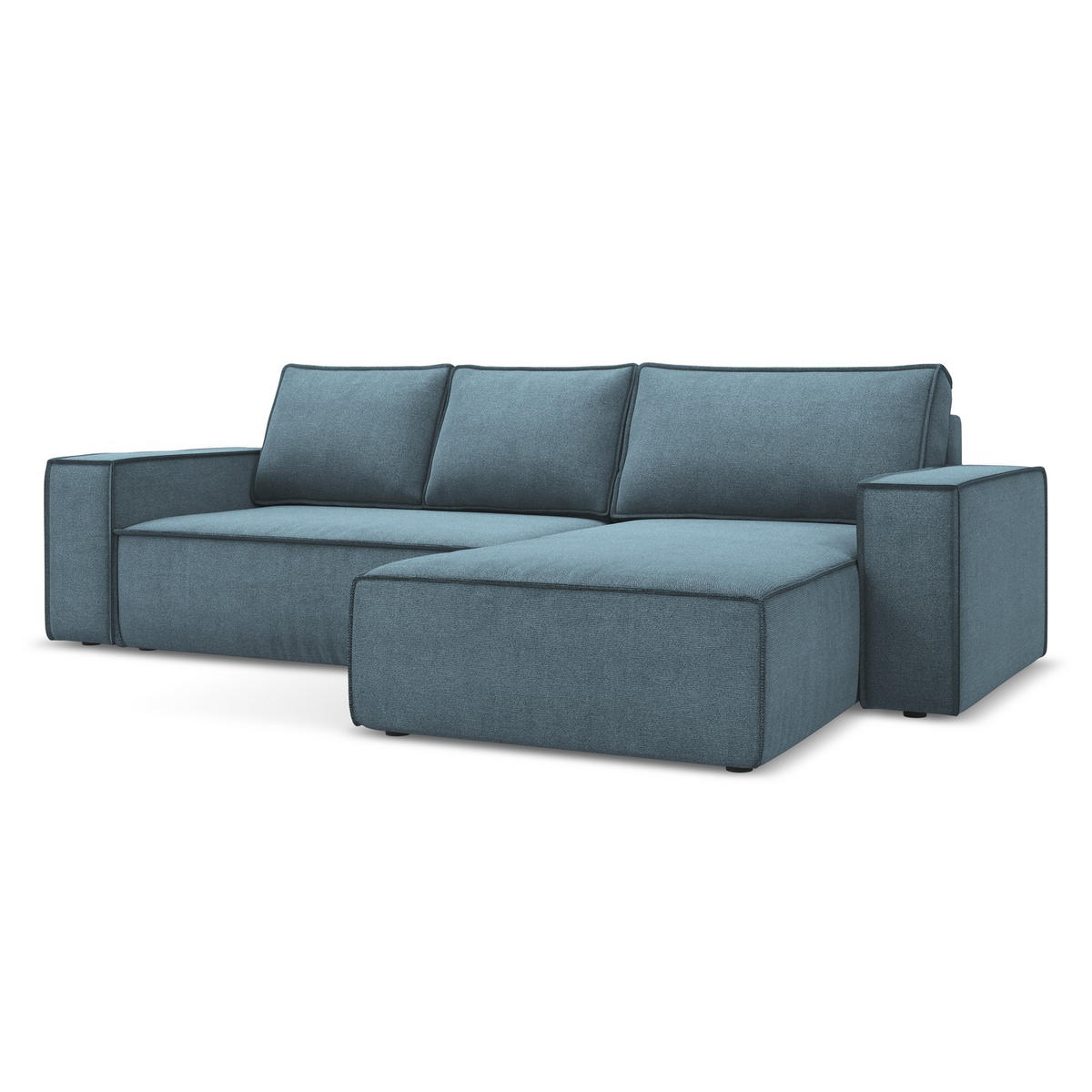 ECKSOFA mit Schlaffunktion Strukturstoff Stoff Blau - Blau/Schwarz, Kunststoff/Textil (290/185cm) - LaMiaSofa