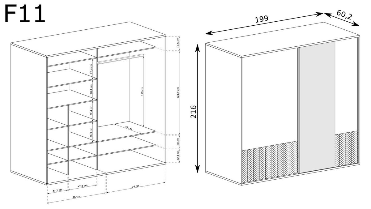 SCHWEBETÜRENSCHRANK Fonti F-11 Karamell-Eiche mit Spiegel - Eichefarben, Holzwerkstoff (199/216/60.2cm)