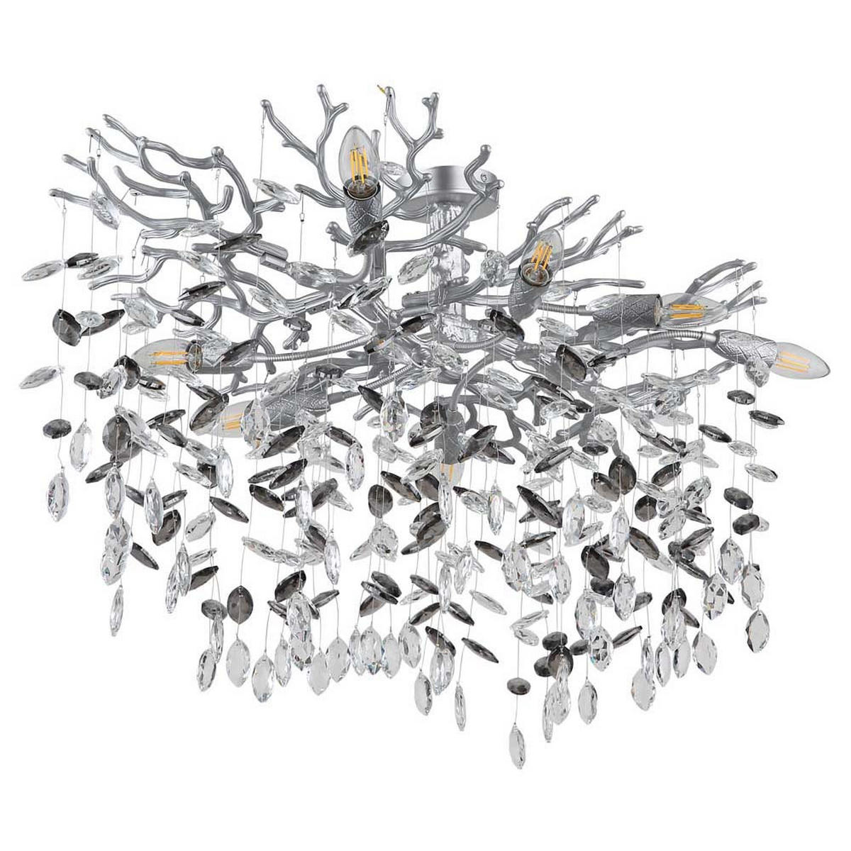 DECKENLEUCHTE Metall Silber, Glaskristalle Rauchfarben - Silberfarben, Glas (85/50/50cm) - Globo Lighting