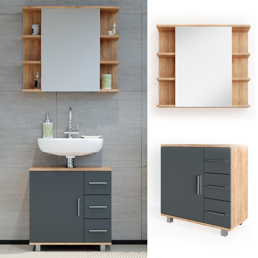 Vicco BADMÖBEL-SET Eiche 60cm × 33cm × 61cm