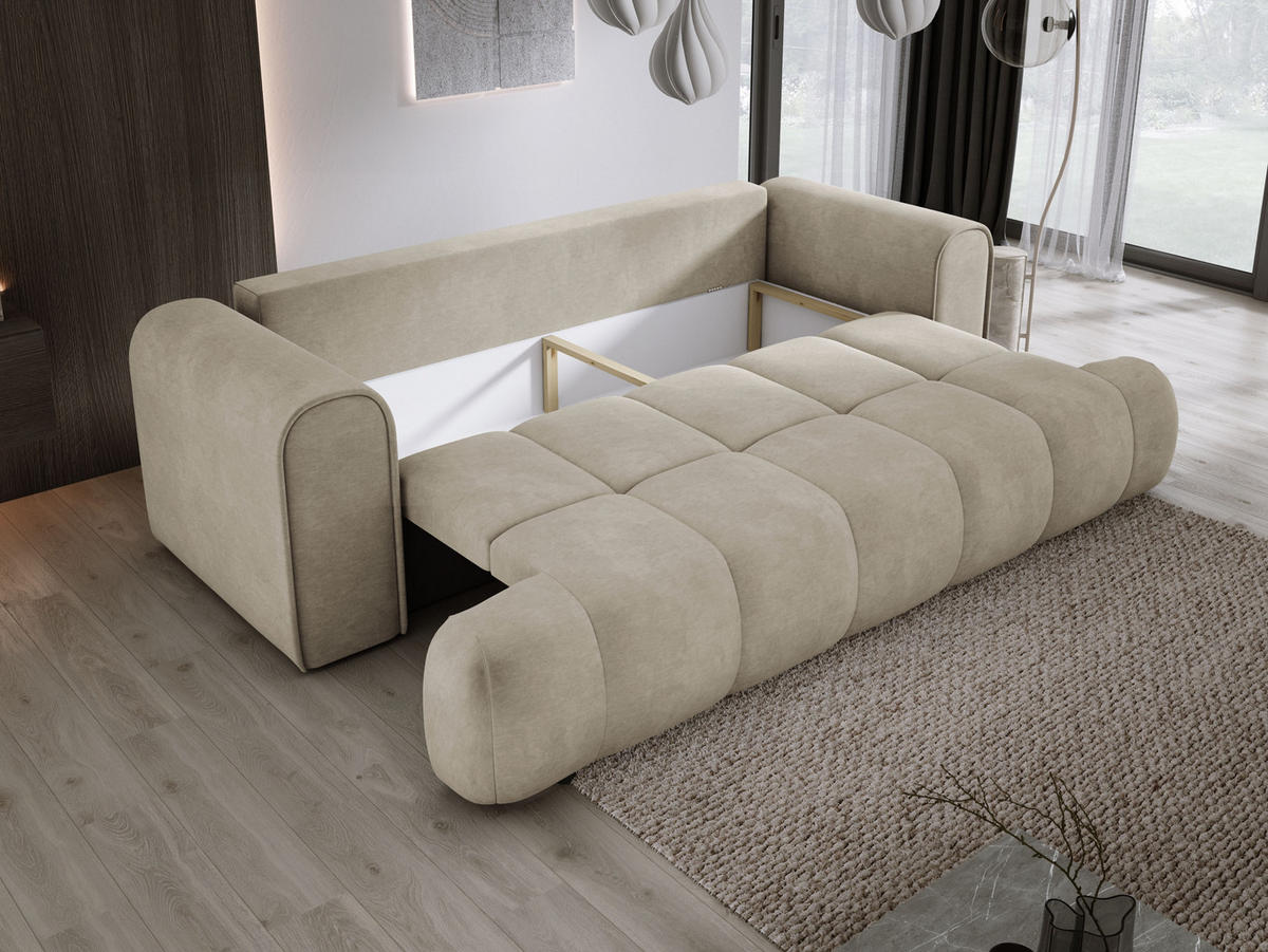 SOFA COCO SCHLAFSOFA mit Bettfunktion, CLOUD Stoffbezug, 2-Sitzer, freistehend, Größe: 250x105x90 cm, Beige - Beige, Holz/Textil (250/90/105cm) - DomoHome