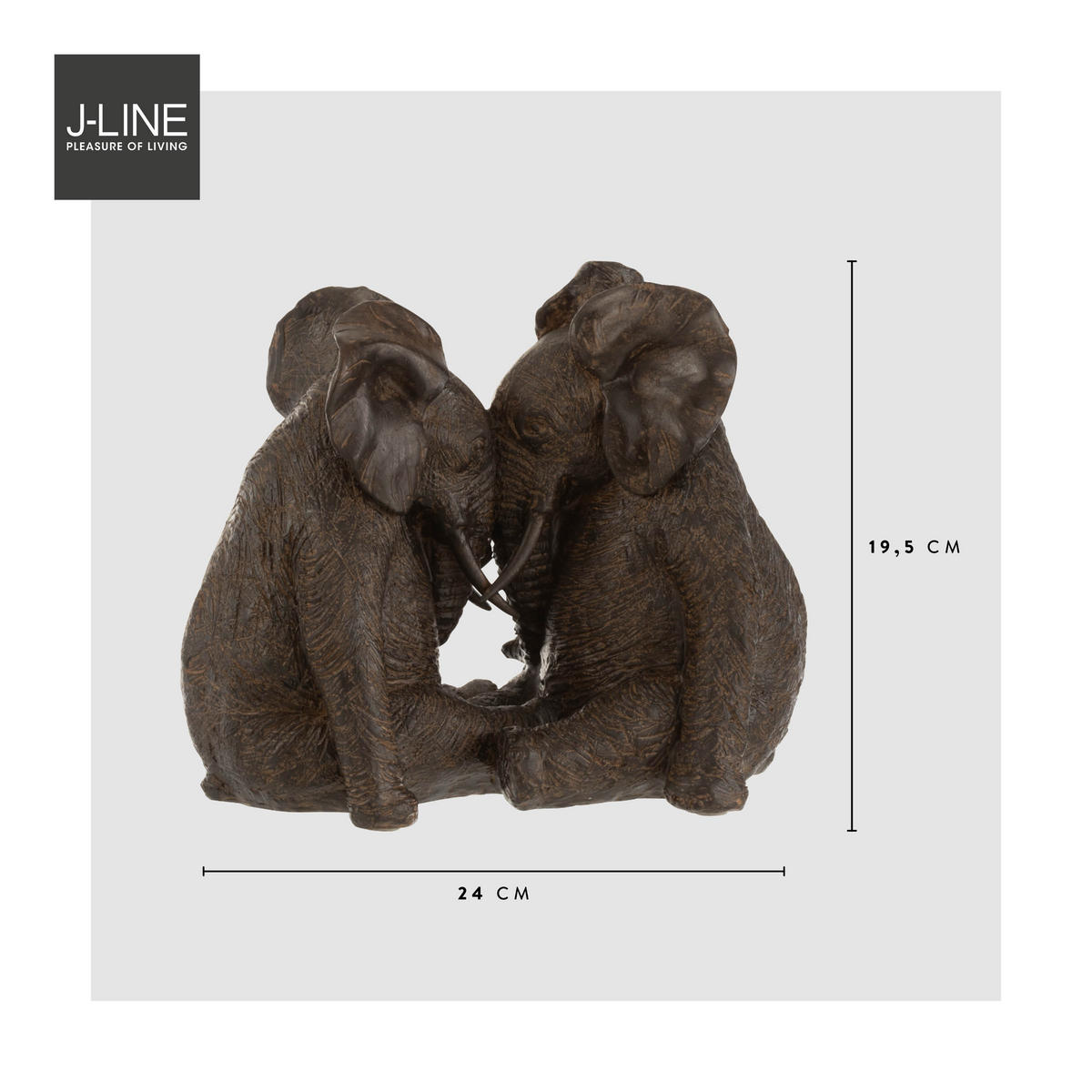 DEKO ELEFANTENPAAR - Braun, Glas/Naturmaterialien (13/19.5/24cm) - J-Line