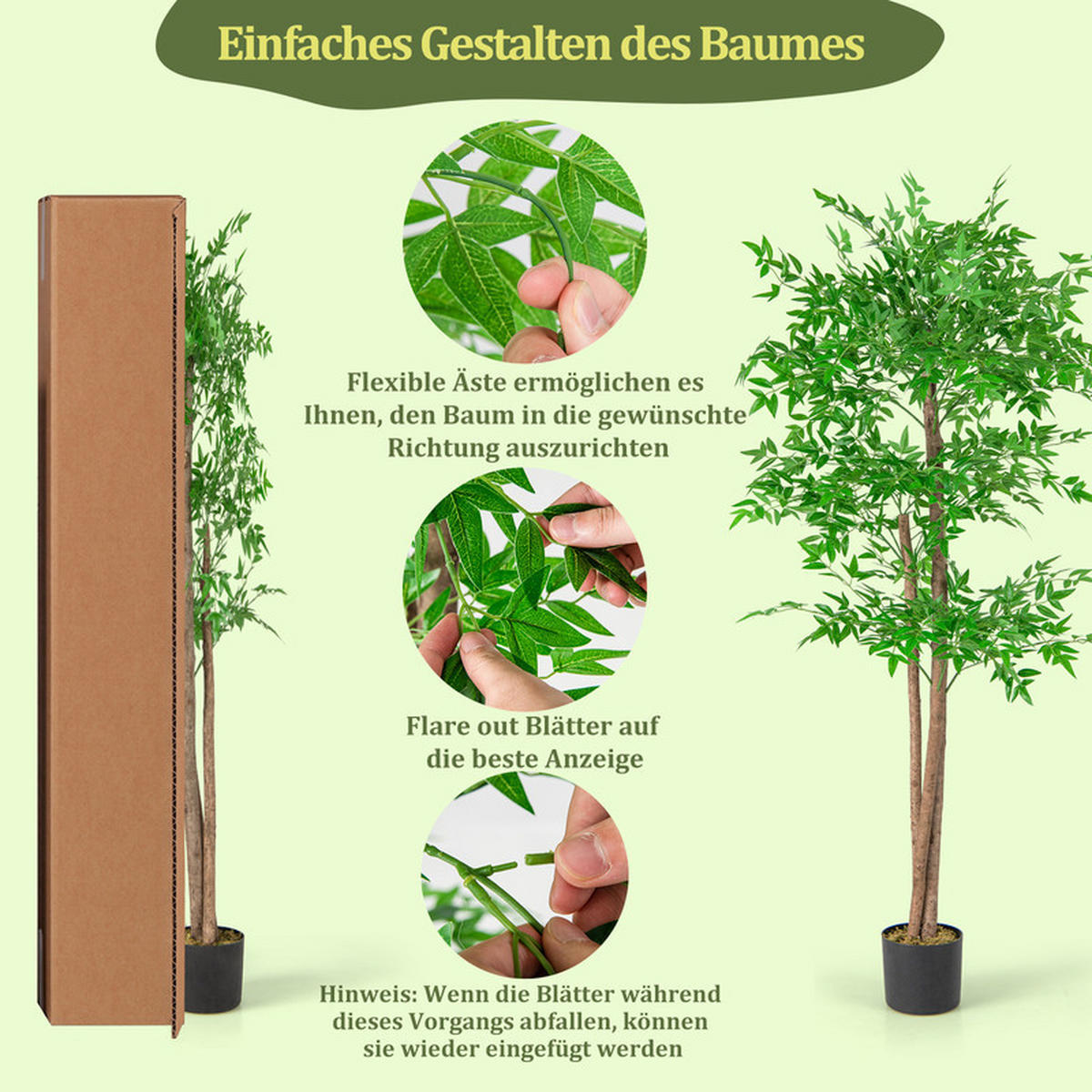KÜNSTLICHER BAMBUS mit Stämmen und Blättern grün - Grün, Kunststoff (150cm) - COSTWAY