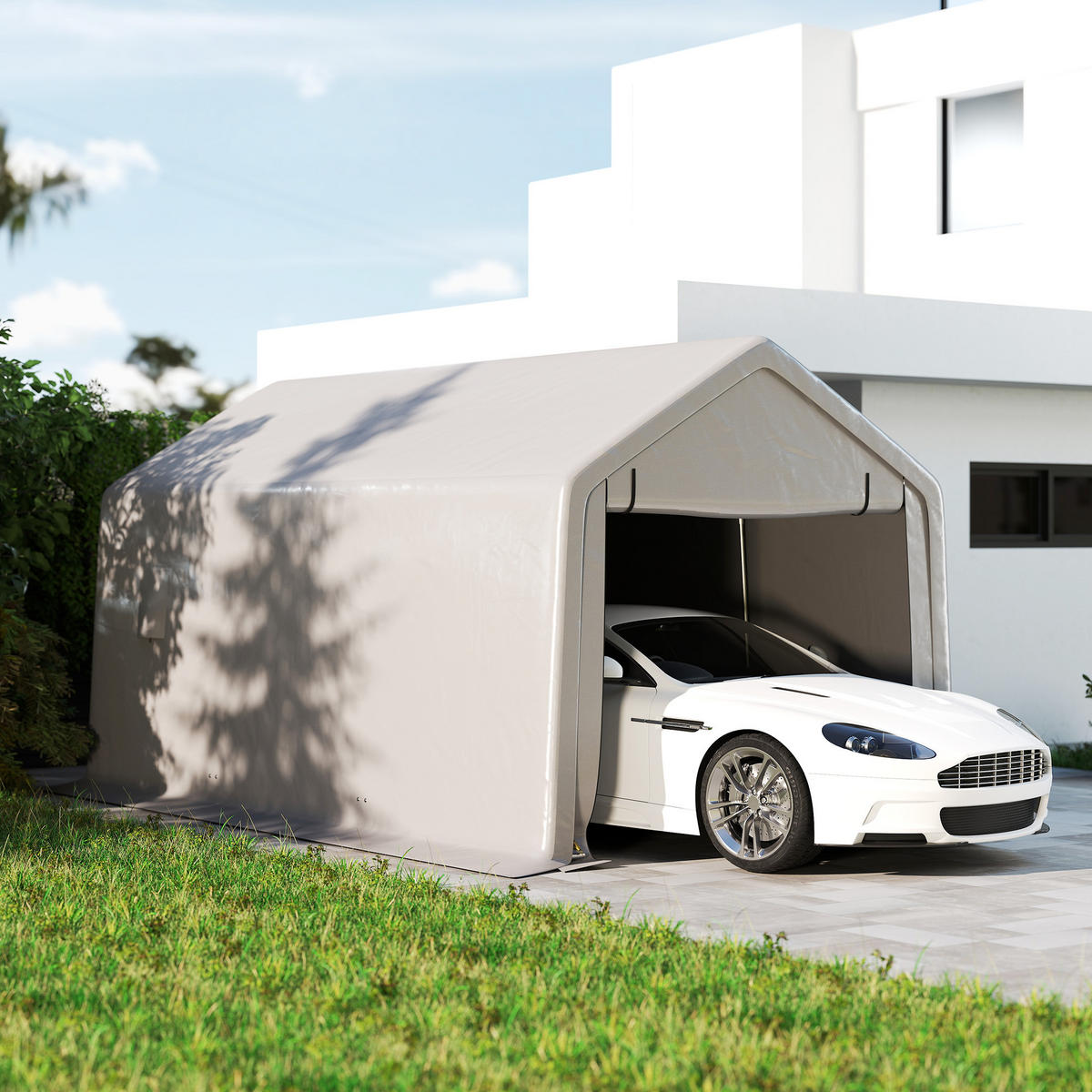 CARPORT DE-12661 300/520 cm 140 g/m² mit Rolltür Grau - Grau, Metall (300/275/520cm) - ComfortXL