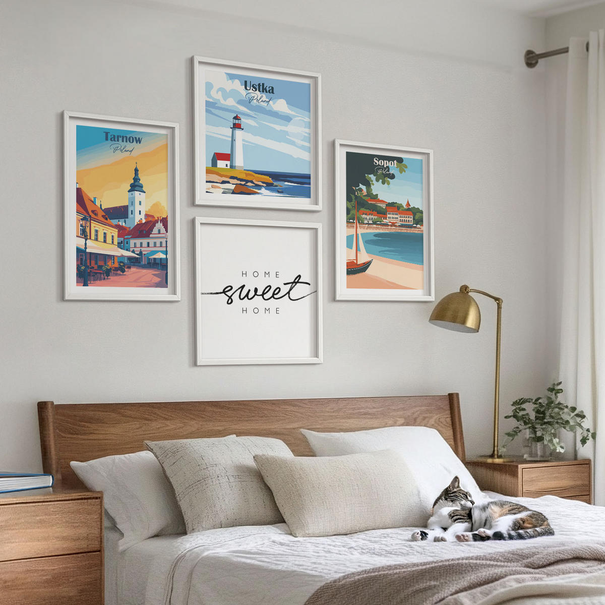 BILDER SET 4er Set - 50x50 cm & 40x60 cm Weißer Rahmen - Polnische Städte Ustka Tarnów Sopot - Weiß, Kunststoff (50/50cm) - TULUP