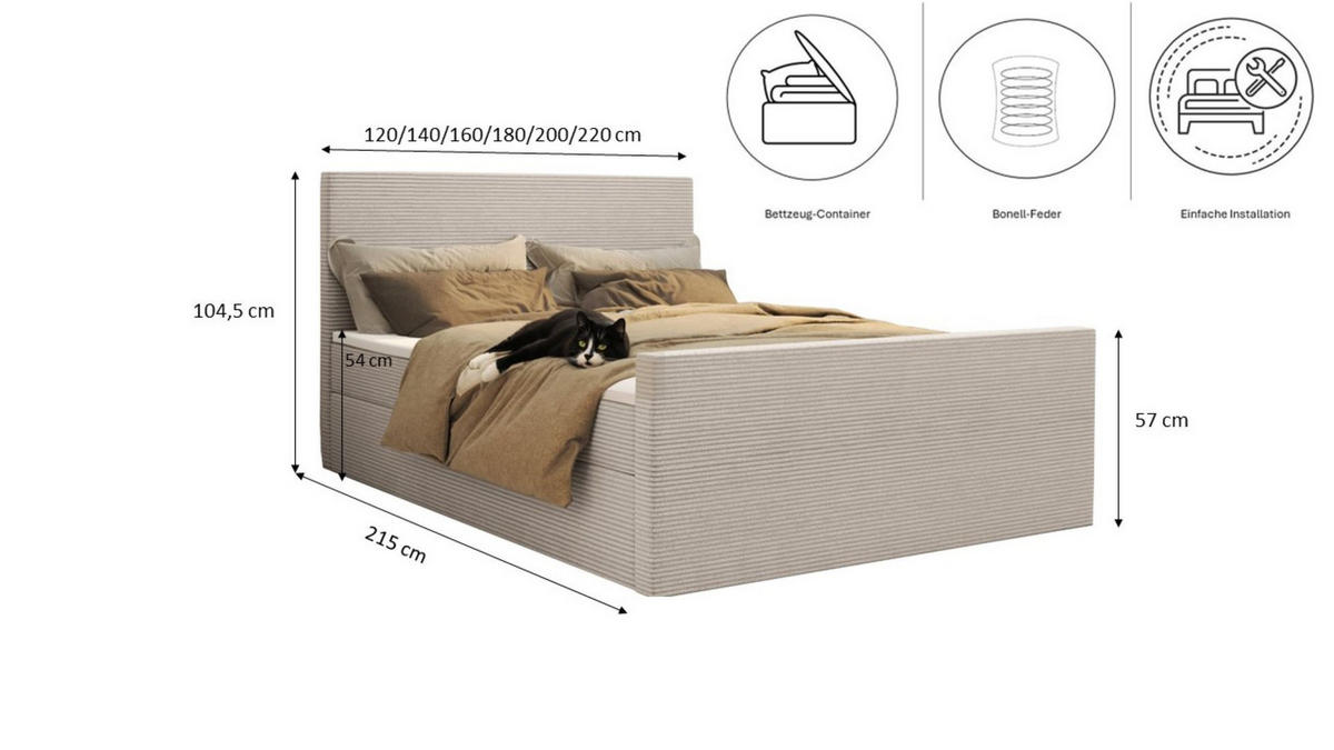 BOXBETT Mit Bettkasten Und Topper VIESTA Stoff Poso Beige 120x200 cm H2-Pocket - Beige, Holz/Kunststoff (120/200cm) - Kaiser Möbel