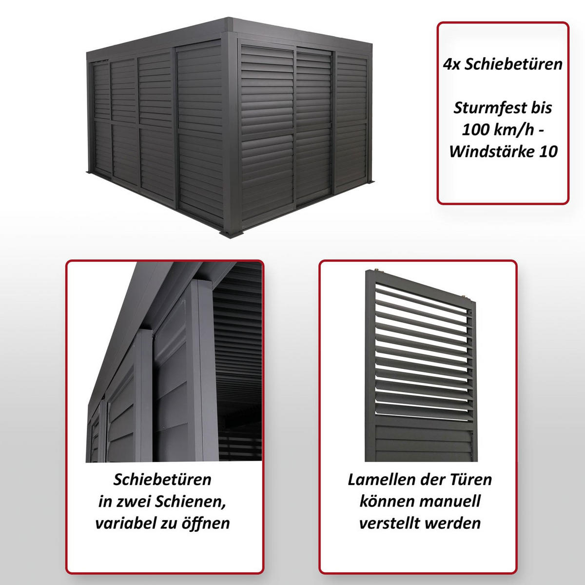 SCHIEBETÜR FÜR PERGOLA Weiß 4er-Set-Set - Weiß, Metall (369/206/10cm) - MCW