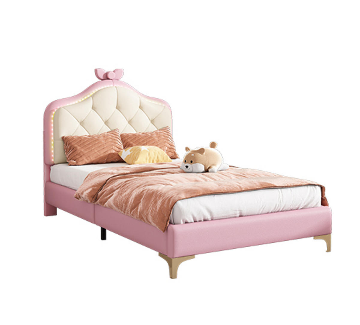 POLSTERBETT 90/200 cm Rosa mit LED-Beleuchtung und wolkenförmigem Kopfteil aus PU - Weiß, Kunststoff (90/200cm) - OKWISH