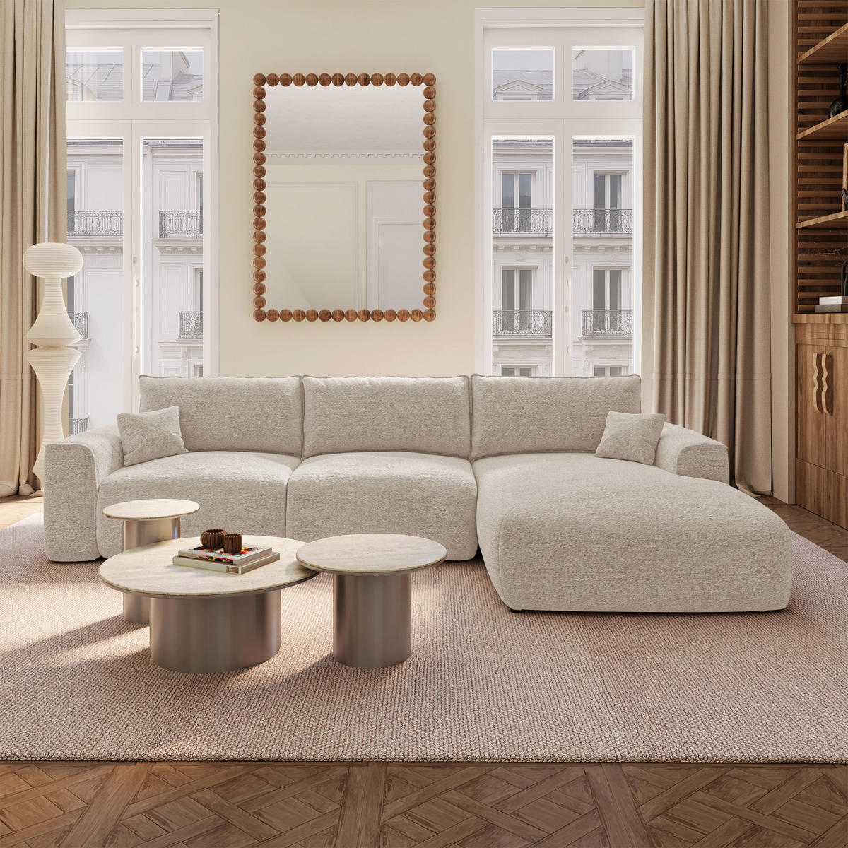 ECKSOFA rechtwinklig COMO Frottee Beige 297cm - Beige, Textil (297/167cm) - Premium Interiors
