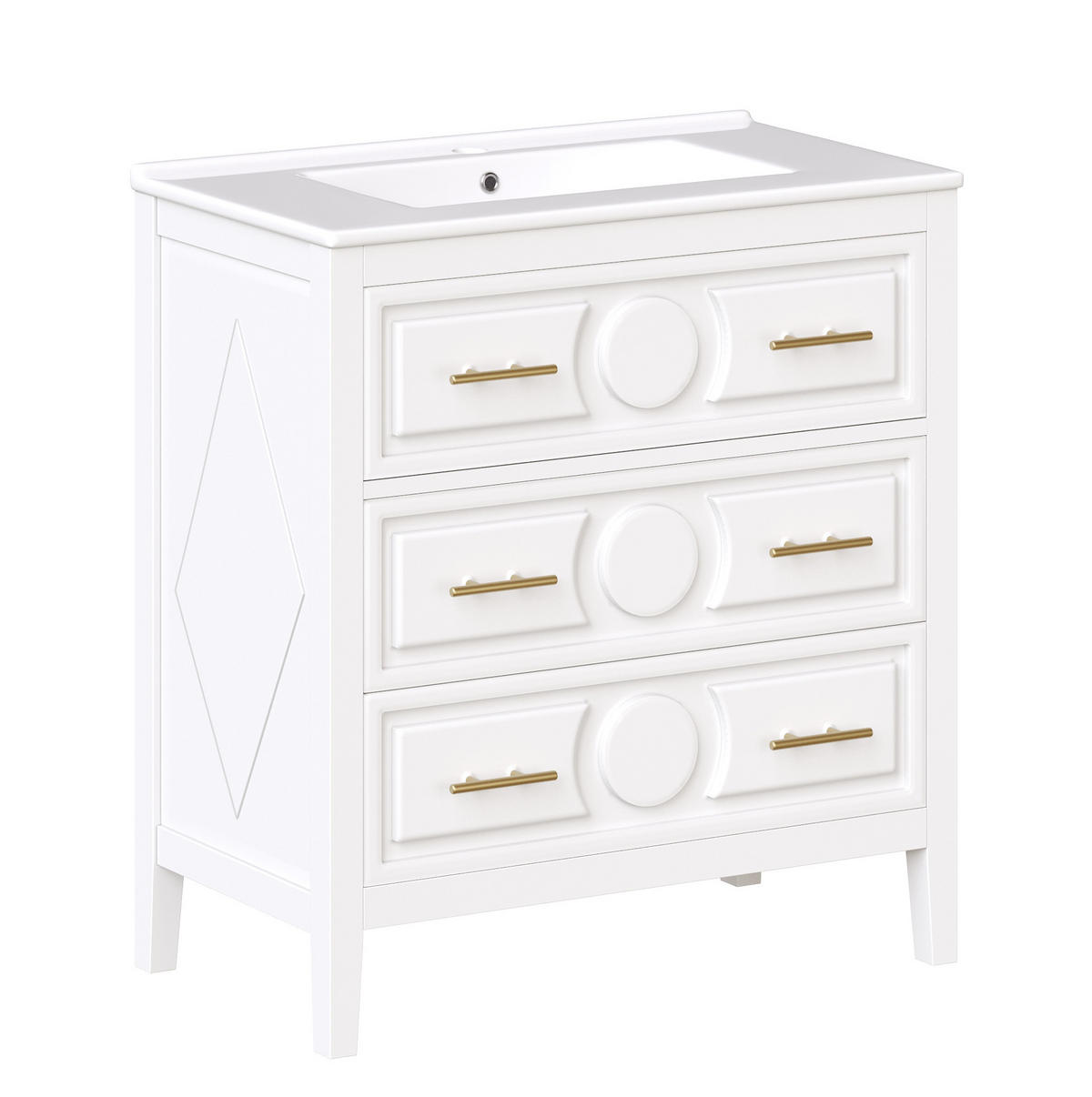 BADEZIMMERSCHRANK mit Keramikbecken 81 x 46,5 x 86,5 cm Weiß - Weiß, Holzwerkstoff (46.5/86.5/81cm) - Beauniv