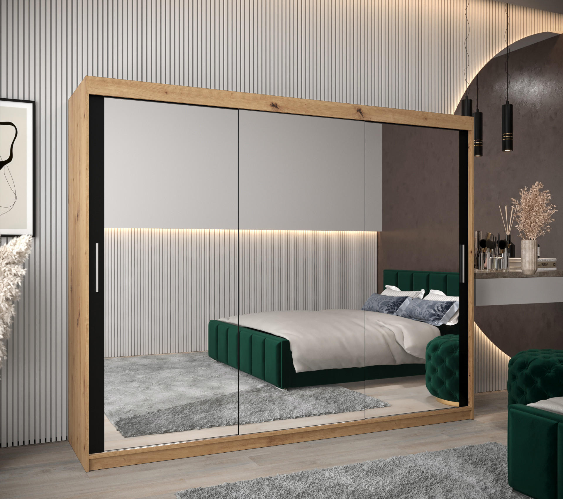 SCHWEBETÜRENSCHRANK 200/250/62 2-türig - Silberfarben/Schwarz, Holz/Kunststoff (250/200/62cm) - Abiks Möbel