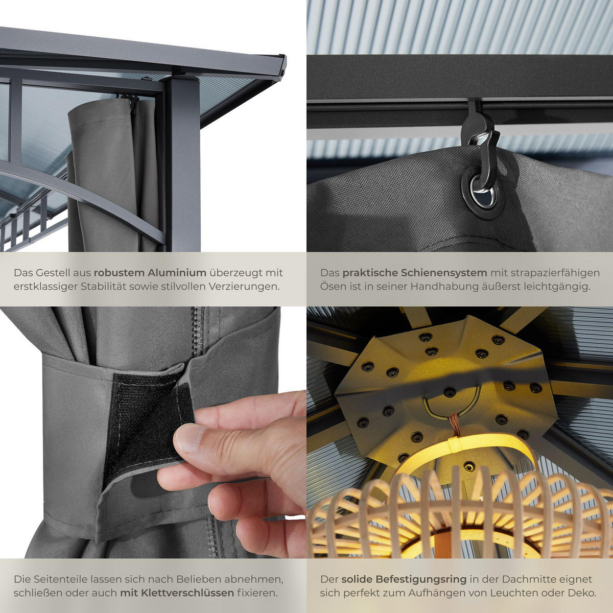 GARTENPAVILLON Caracas, inklusive 8 Heringen, grau - Grau, Metall (300/263/400cm) - tectake