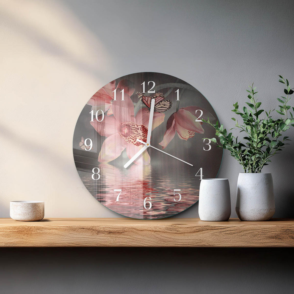 WANDUHR fi30 cm - Orchidee - Pink, Glas (30/30/0.4cm) - TULUP