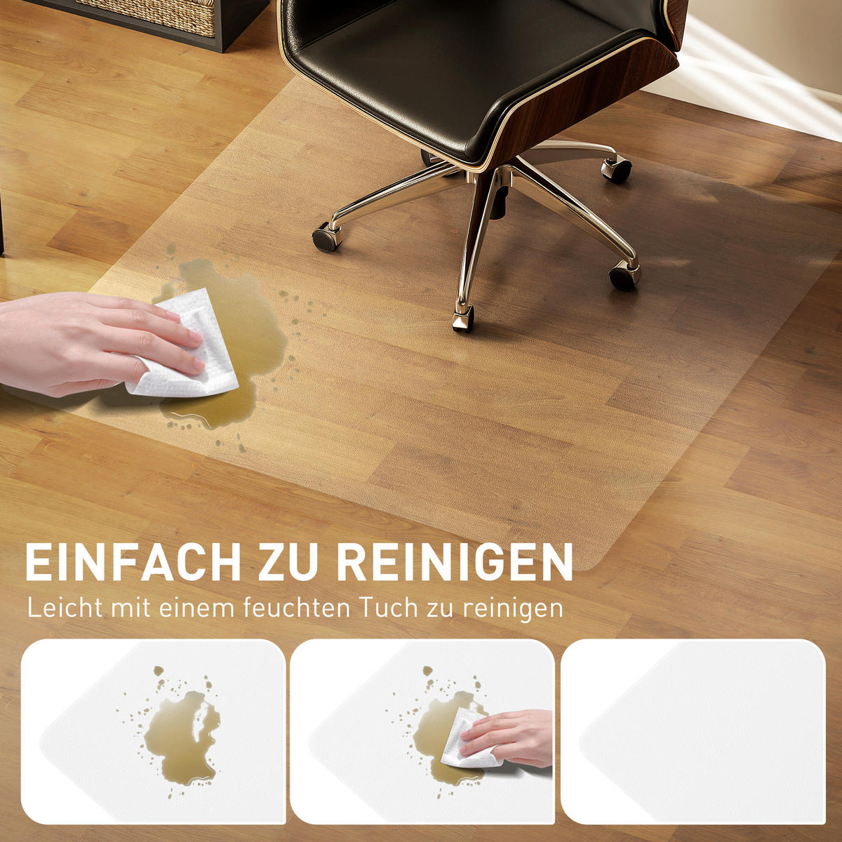BODENSCHUTZMATTE 120 x 120 cm Bürostuhl Unterlage in Transparent für Hartböden - Transparent, Kunststoff (120/1/120cm) - HOMCOM