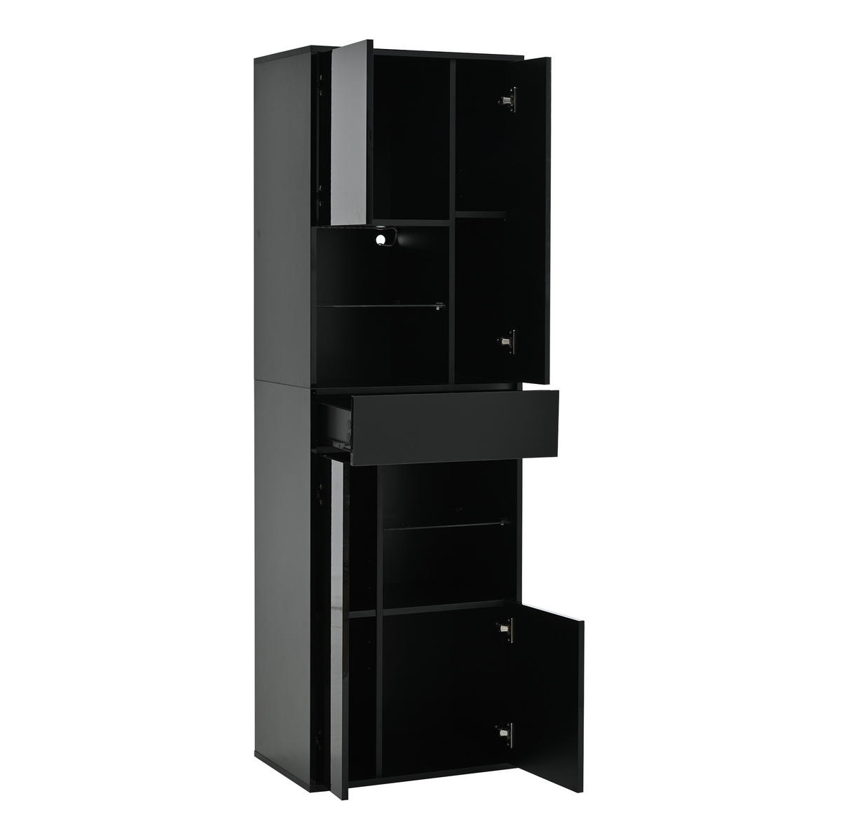VITRINE aus Spanplatte 55x38x170 cm Schwarz mit LED-Beleuchtung, Hochglanzfront und verstellbaren Einlegeböden - Schwarz, Holzwerkstoff (55/170/38cm) - Modfu
