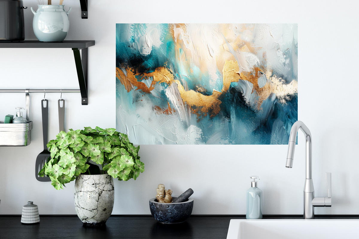 WANDTATTOO Abstrakt - Kunst - Gold - Blau 60x40 cm - Petrol, Kunststoff (60/40/0.1cm) - MuchoWow