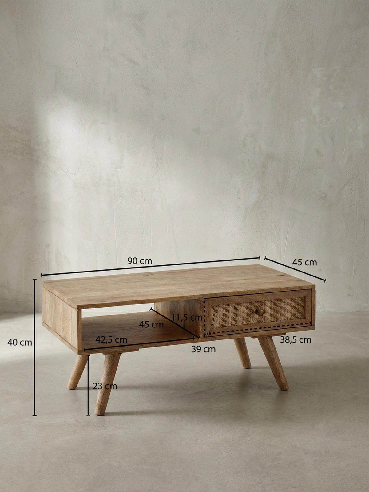 COUCHTISCH Mango-Holz Massiv mit Ablagefläche - Beige/Braun, Holz/Metall (45/90/40cm) - KADIMA DESIGN