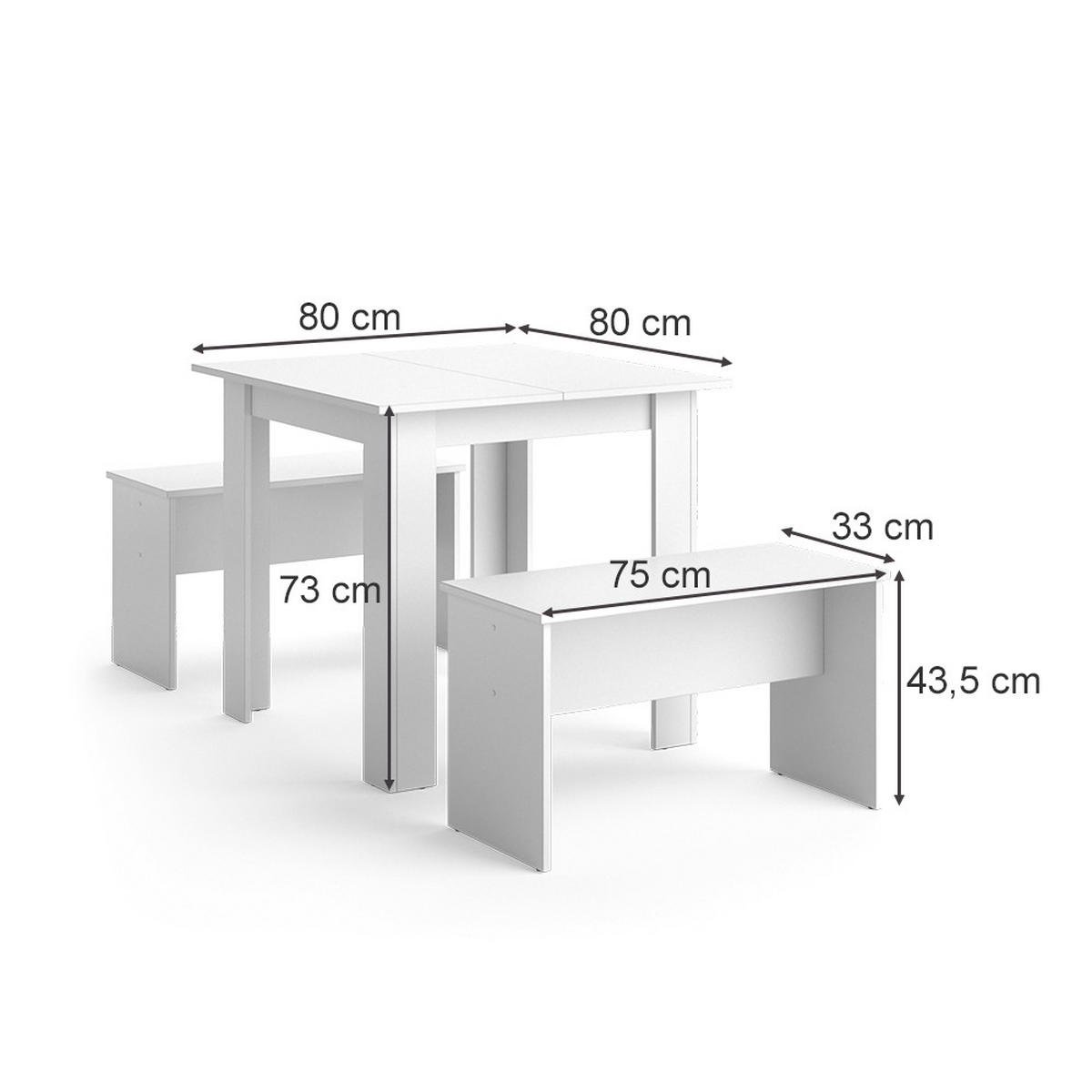 ESSTISCH SET Sentio Weiß 80 x 80 cm mit 2 Bänken - Weiß, Holzwerkstoff (80/73/80cm) - Vicco
