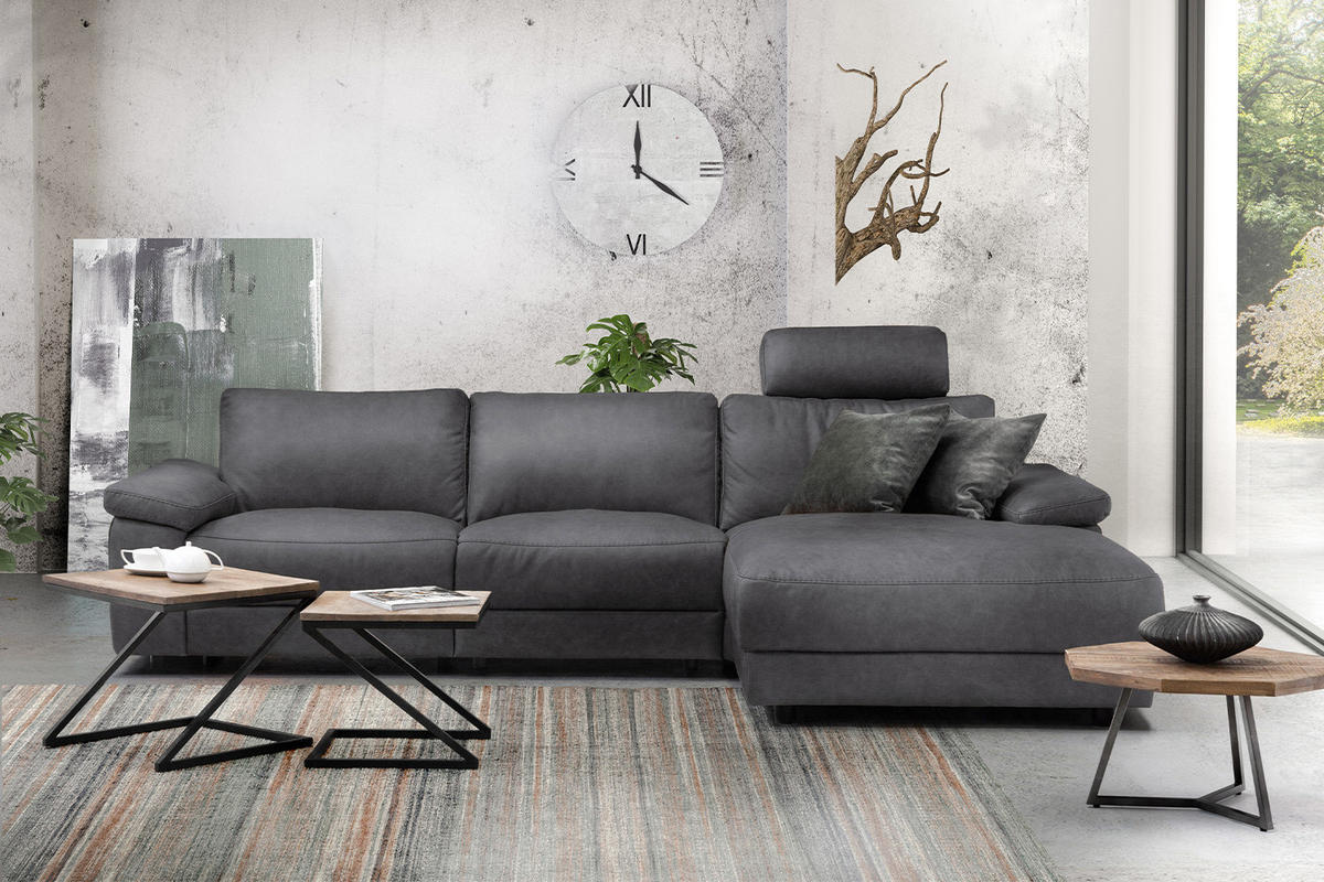ECKSOFA XL MOTOR. RELAXFUNKTION LOLA Grau Webstoff - Schwarz/Grau, Textil (304/178cm) - KAWOLA