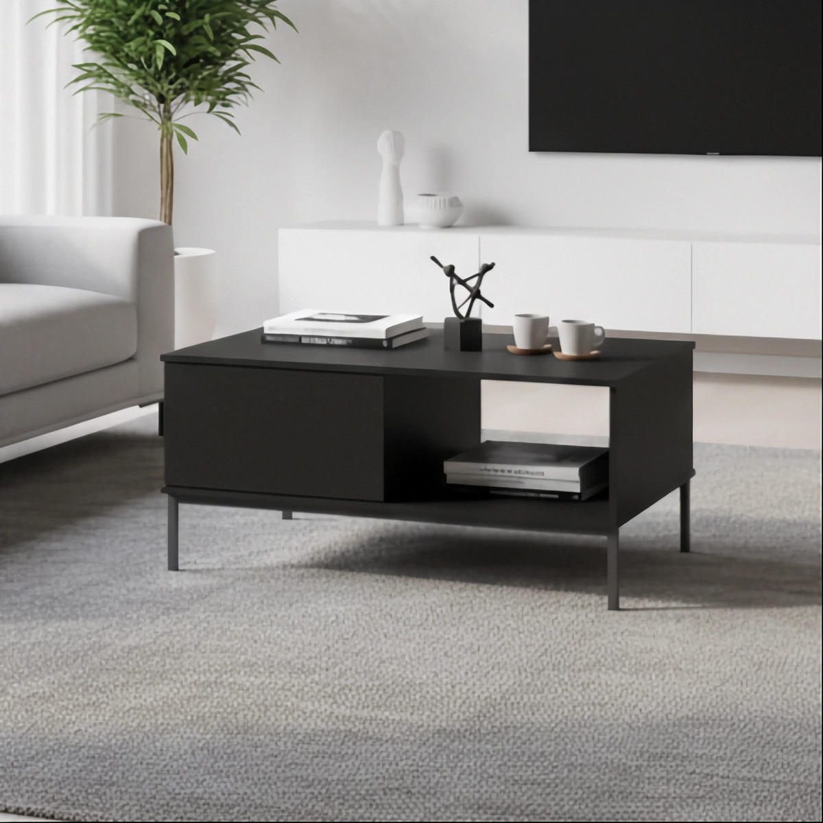 COUCHTISCH Dallas 100x60 cm Schwarz - Schwarz, Holzwerkstoff/Metall (60/100/47cm) - Ravio