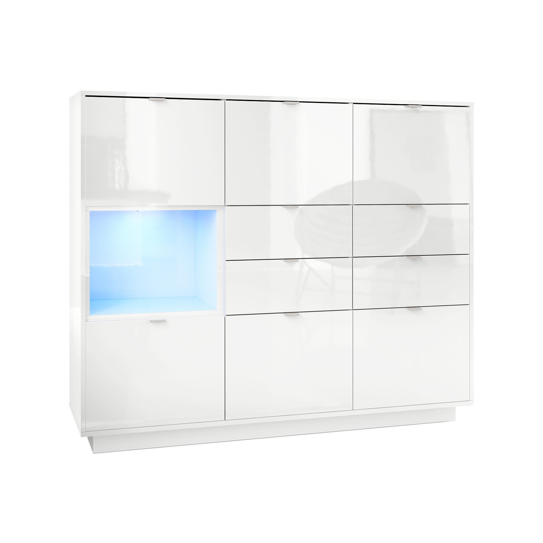 Vladon Highboard Weiß Hochglanz 153x123x37 cm