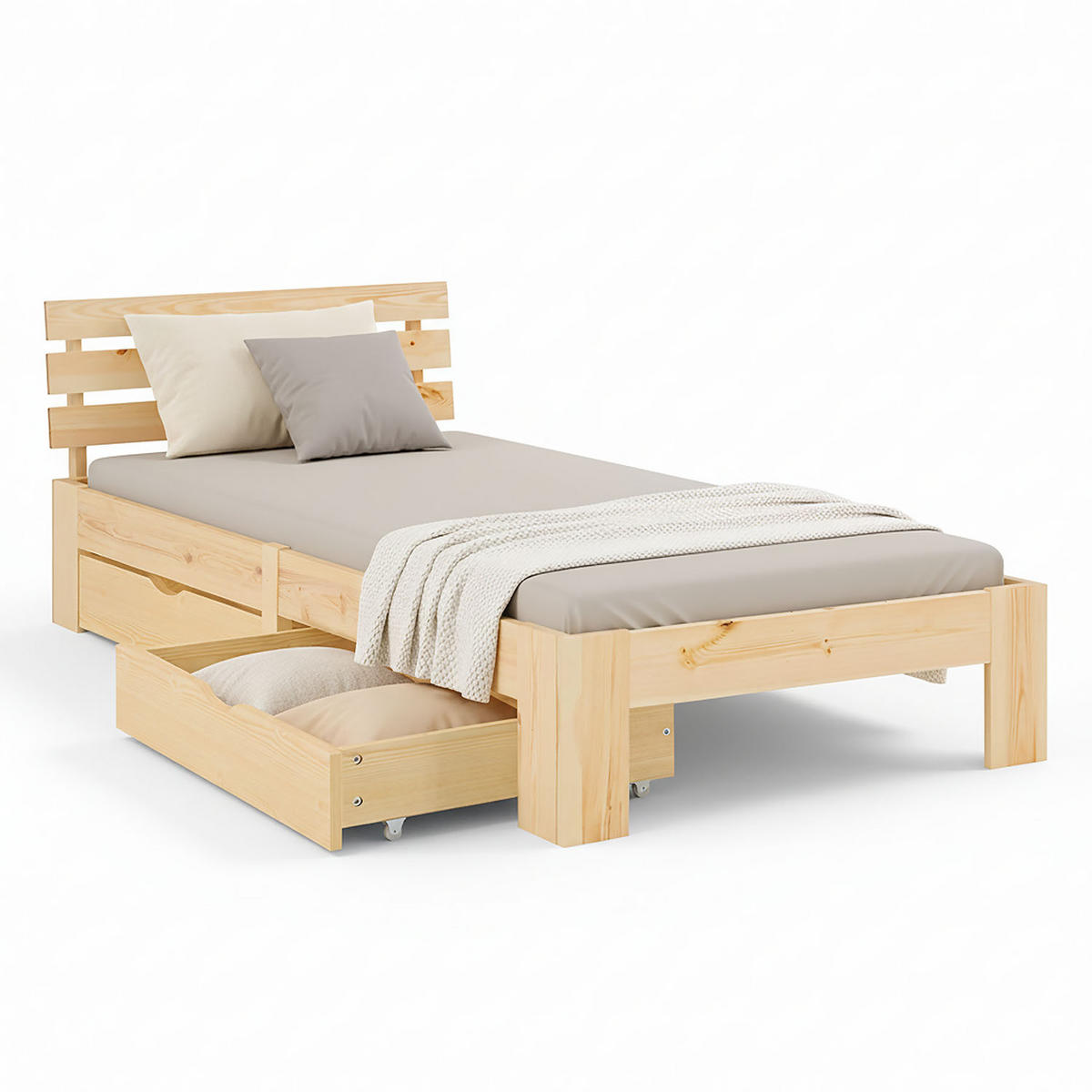 HOLZBETT mit Stauraum 90/200 cm natur - Braun, Holz (90/200cm) - Homestyle4u