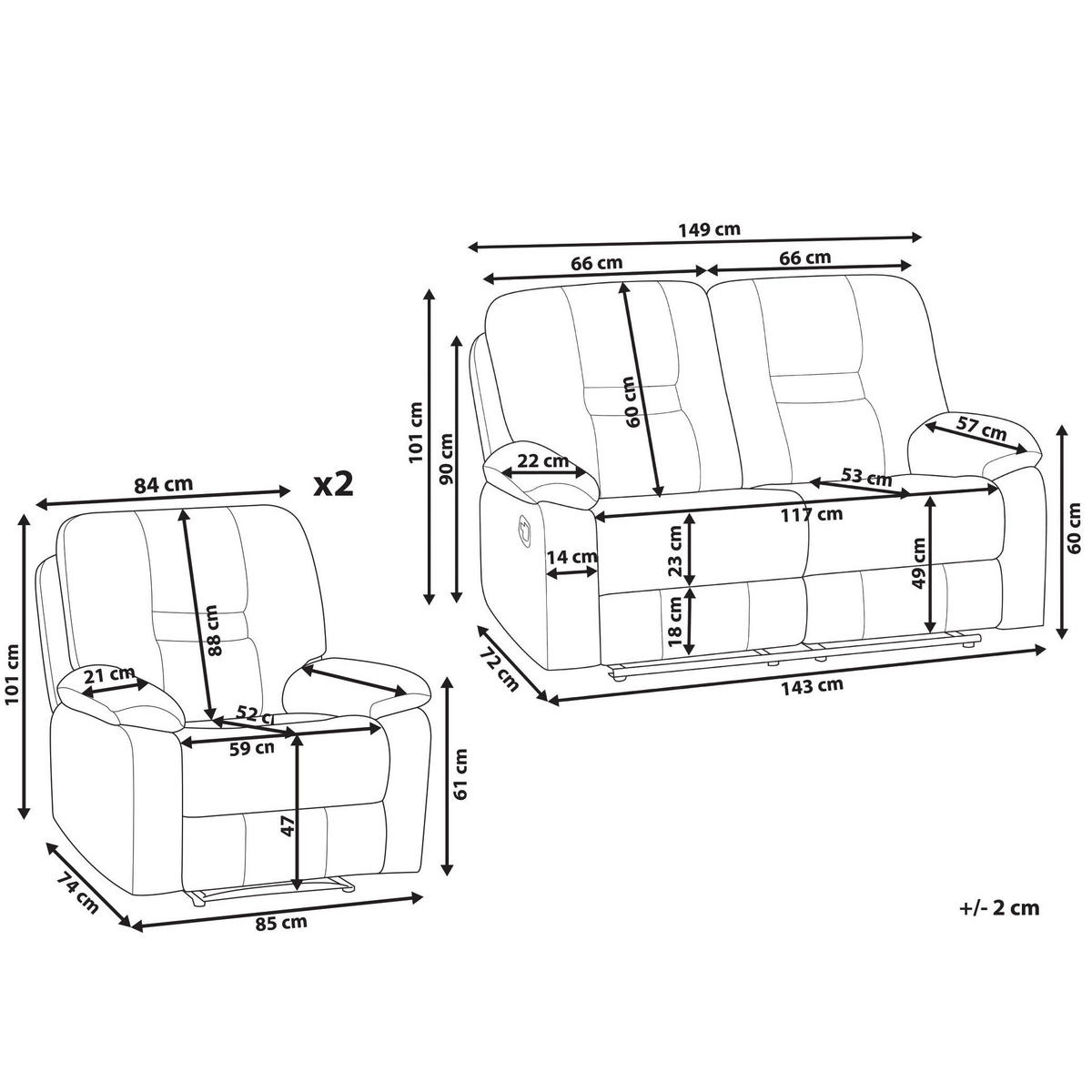 SOFA-SET manuell verstellbar 4-Sitzer Kunstleder Weiß Bergen - Weiß, Kunststoff (149/101/72cm) - Beliani