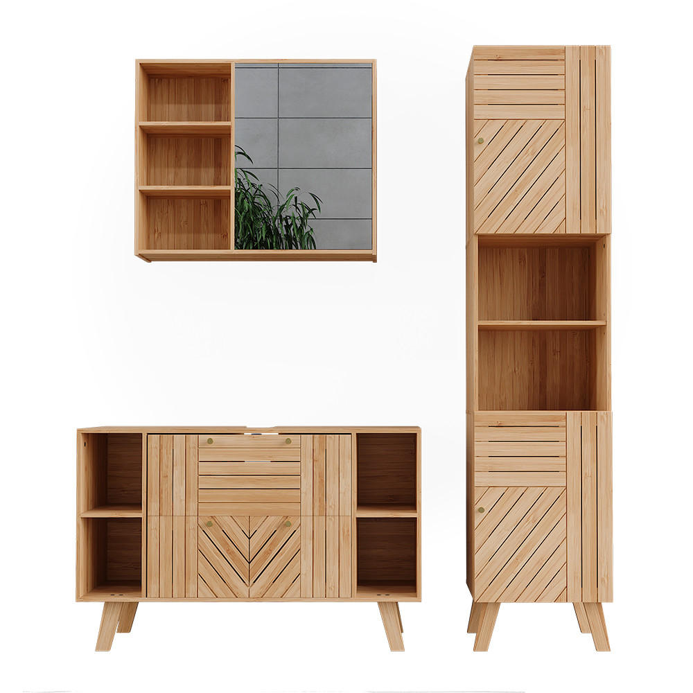 BADMÖBEL-SET Lucie Bambus 3 Teile - Grün, Holzwerkstoff (100/65/36cm) - Vicco