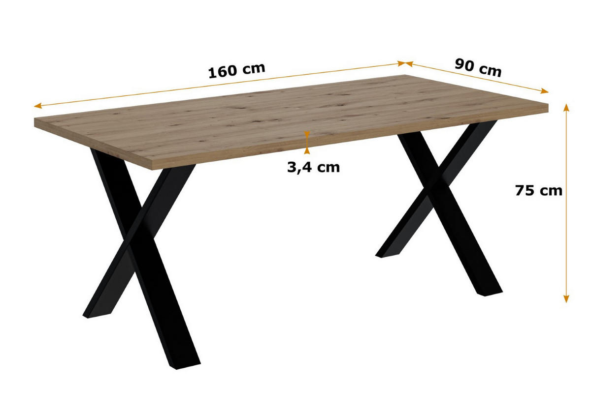 ESSTISCH 160x90x75 cm - Artisan Eiche Optik/Schwarz - KLYN X - Eichefarben, Holzwerkstoff (160/90/75cm) - ALTDECOR