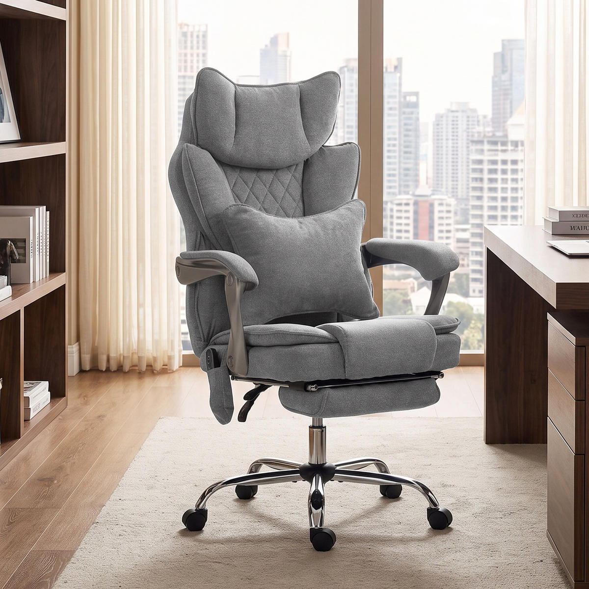 BÜROSTUHL Polyester Grau - Silberfarben/Grau, Kunststoff/Textil (73/123/78.5cm) - HOMCOM