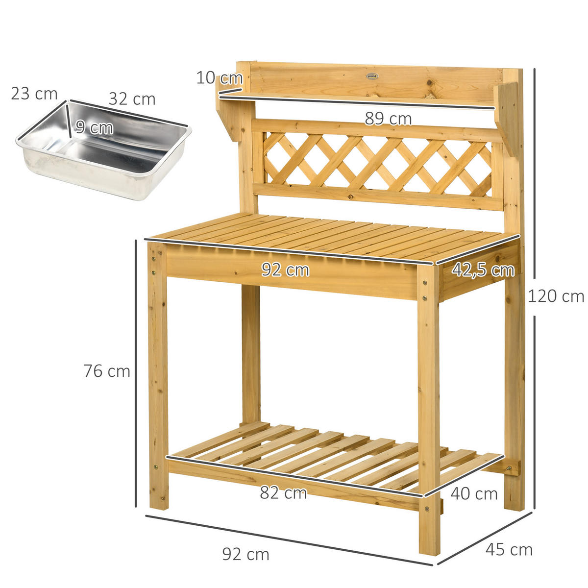 PFLANZTISCH mit ausziehbarer Tischplatte, 2 Ablagefächern, 92 x 45 x 120 cm, Braun - Braun, Holz (92/45/120cm) - Outsunny