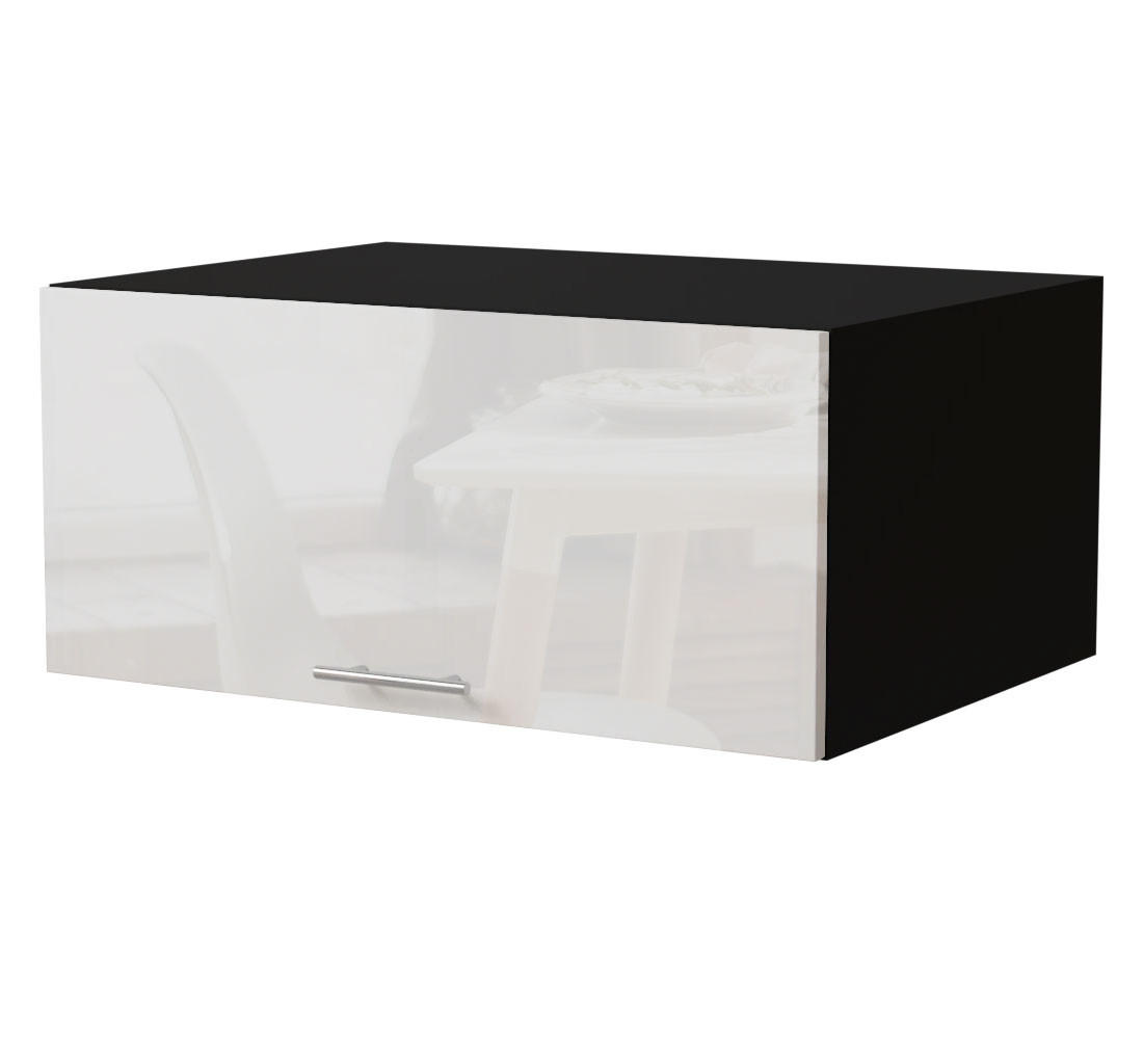 Feldmann-Wohnen Aufsatzschrank Weiß Hochglanz, Schwarz 80x36x59 cm