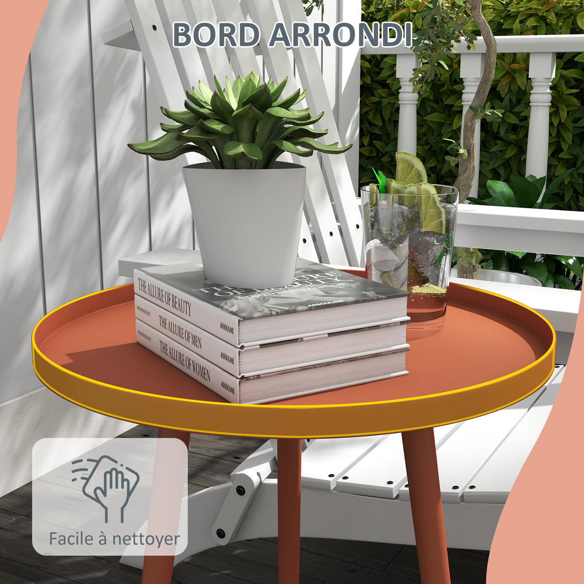 GARTENBEISTELLTISCH DE-14102 rund, mit erhöhtem Rand Rot - Rot, Metall (40/40/50cm) - ComfortXL