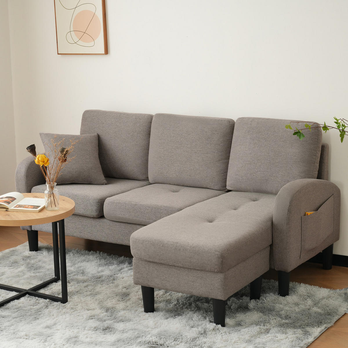 ECKSOFA 166x118cm Modular Kompakt Atmungsaktiv - Grau, Textil (118/166cm) - Raelunyi