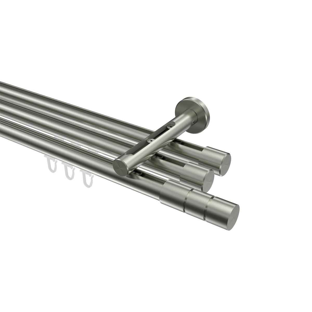 INNENLAUF-GARDINENSTANGEN-SET Siteno Elanto 140 cm, 3-läufig, 20 mm Ø Edelstahl-Optik - Edelstahlfarben, Metall (140cm) - INTERDECO