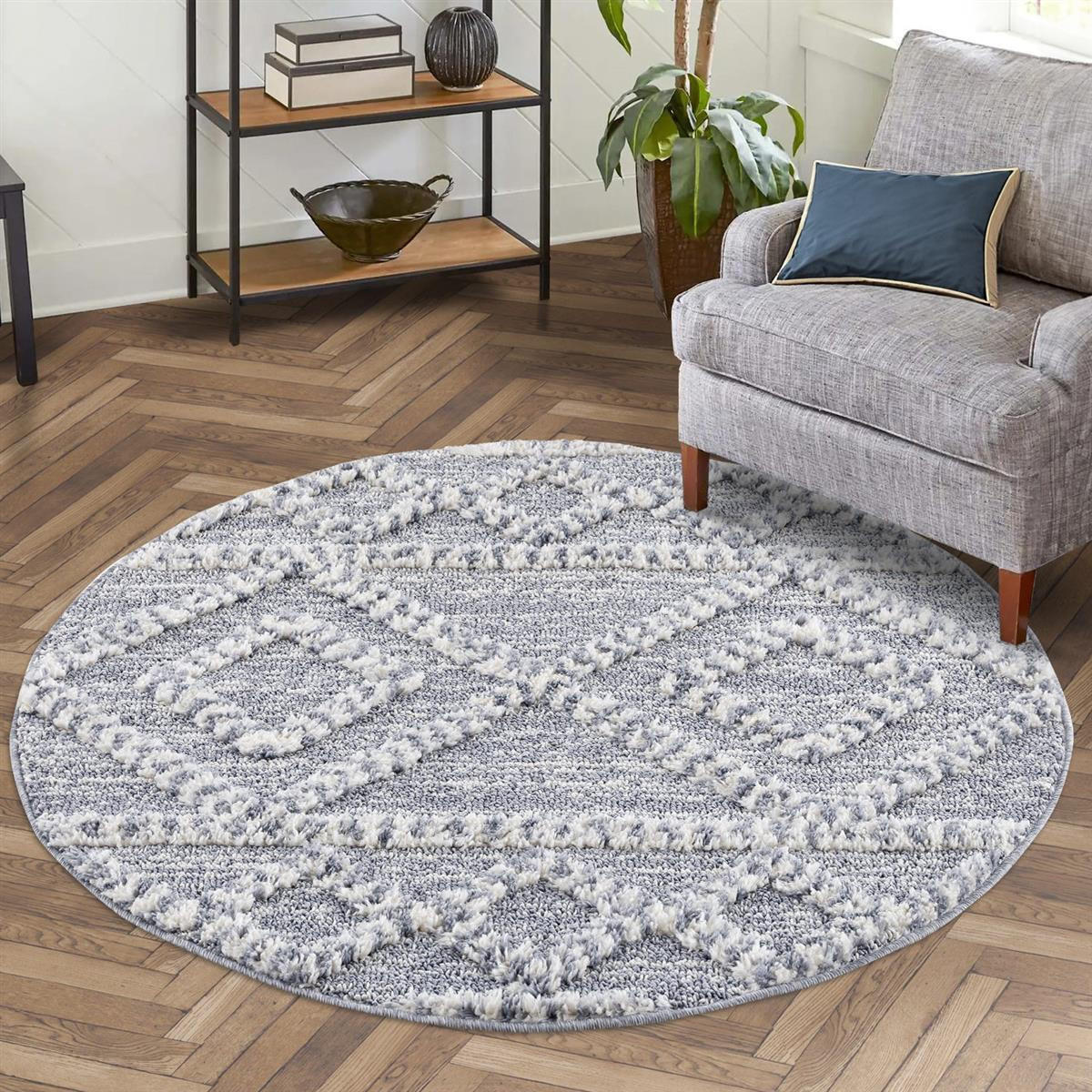 HOCHFLOR-TEPPICH Focus 3022 Grau 120 cm Rund - Grau, Textil (120/120cm) - carpet city
