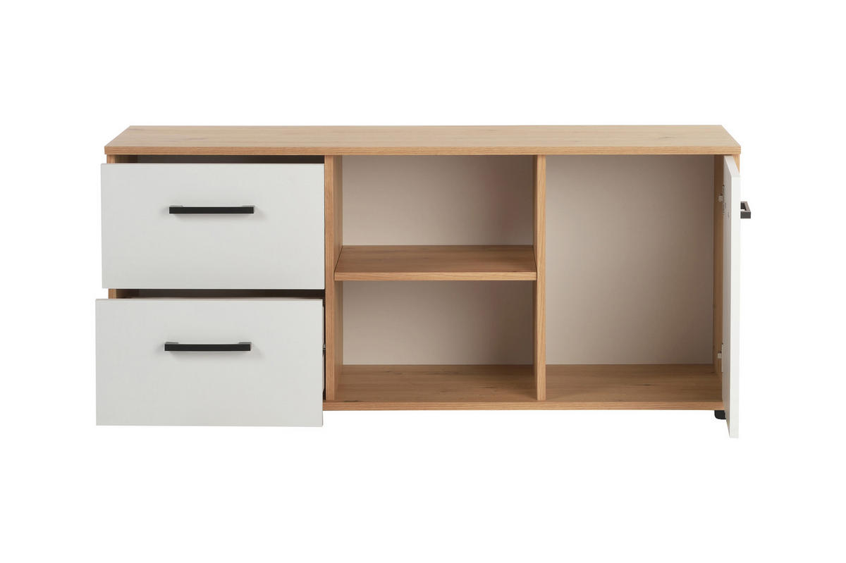 LOWBOARD Fernsehtisch Bente Artisan Oak Weiß - Eichefarben/Schwarz, Holzwerkstoff/Kunststoff (114/51/39cm) - arthur berndt