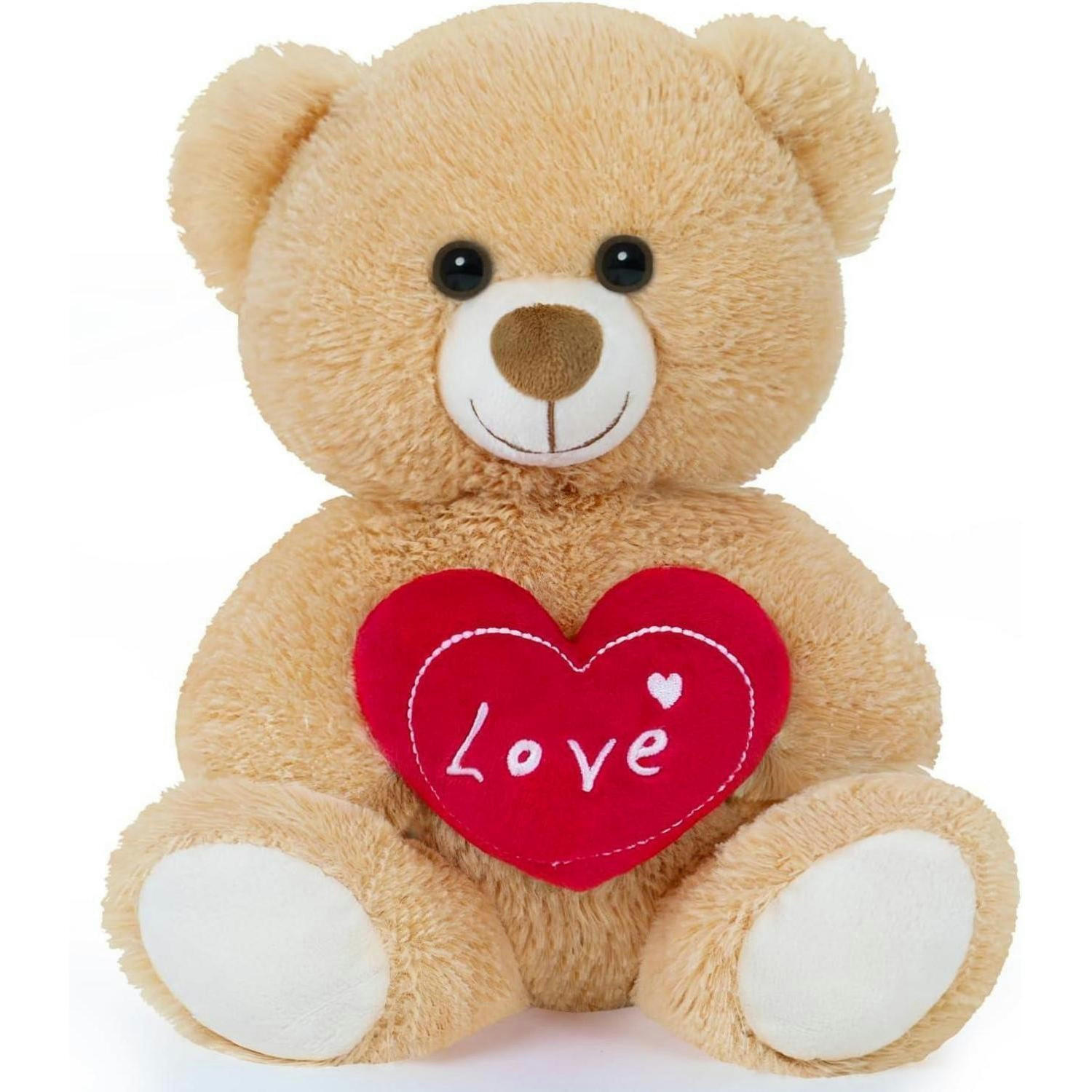 STOFFTIER Teddybär Love mit Herz Khaki - Braun, Textil (15/25cm)