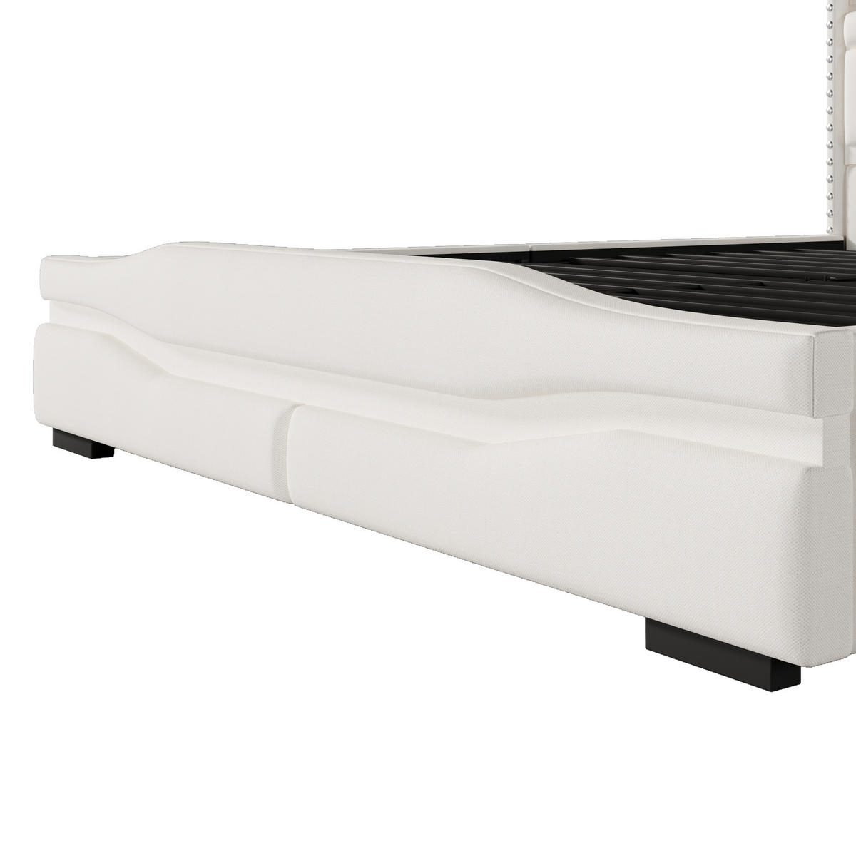 POLSTERBETT aus Leinen 160x200 cm in Beige mit LED-Beleuchtung & USB-C - Beige, Textil (160/200cm) - Modfu