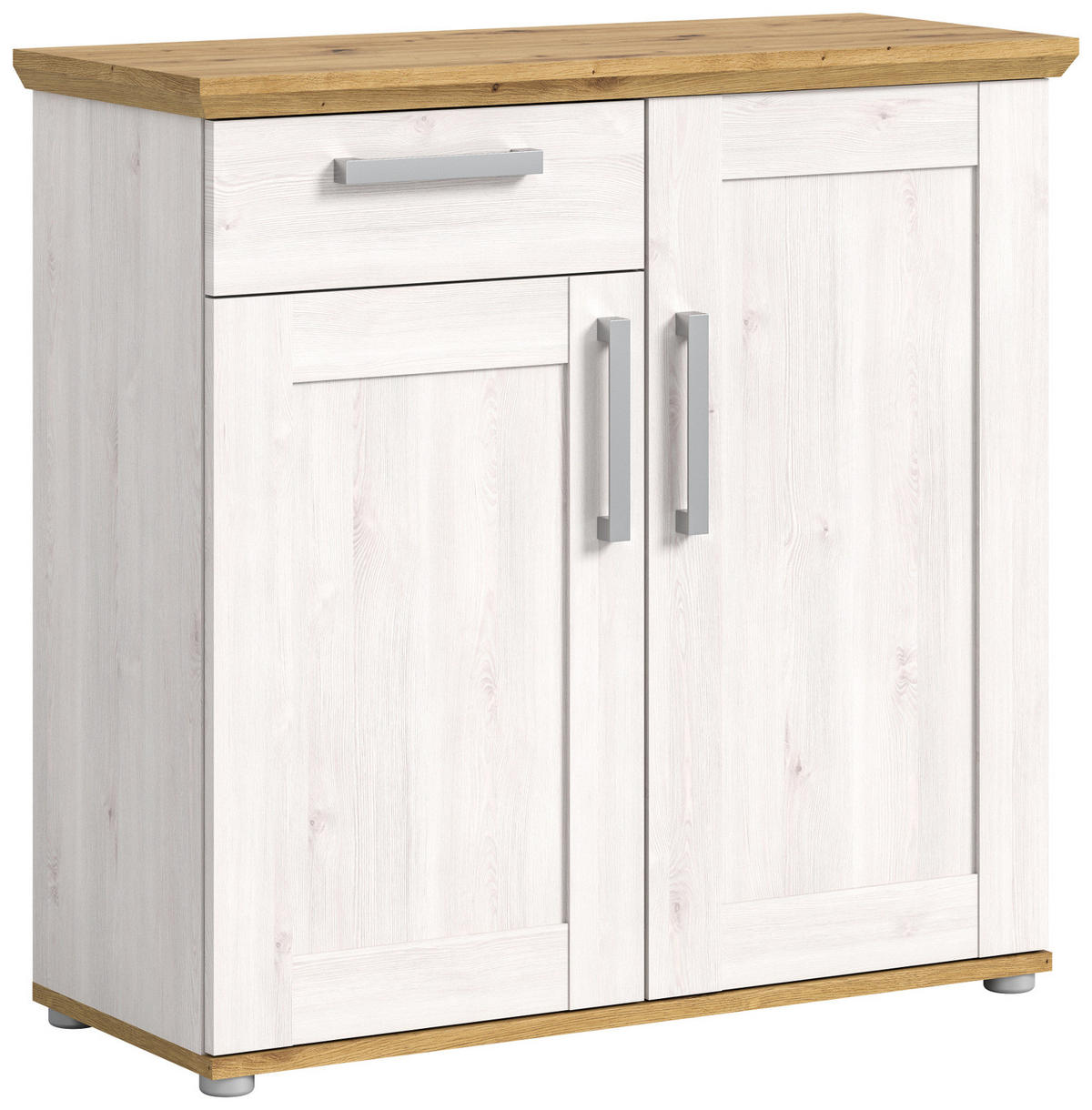 KOMMODE weiß Lärche, Eiche Artisan 95 cm, Sideboard im Landhaus-Stil - Silberfarben/Weiß, Holzwerkstoff/Kunststoff (95/92/39cm) - Inn.Furn