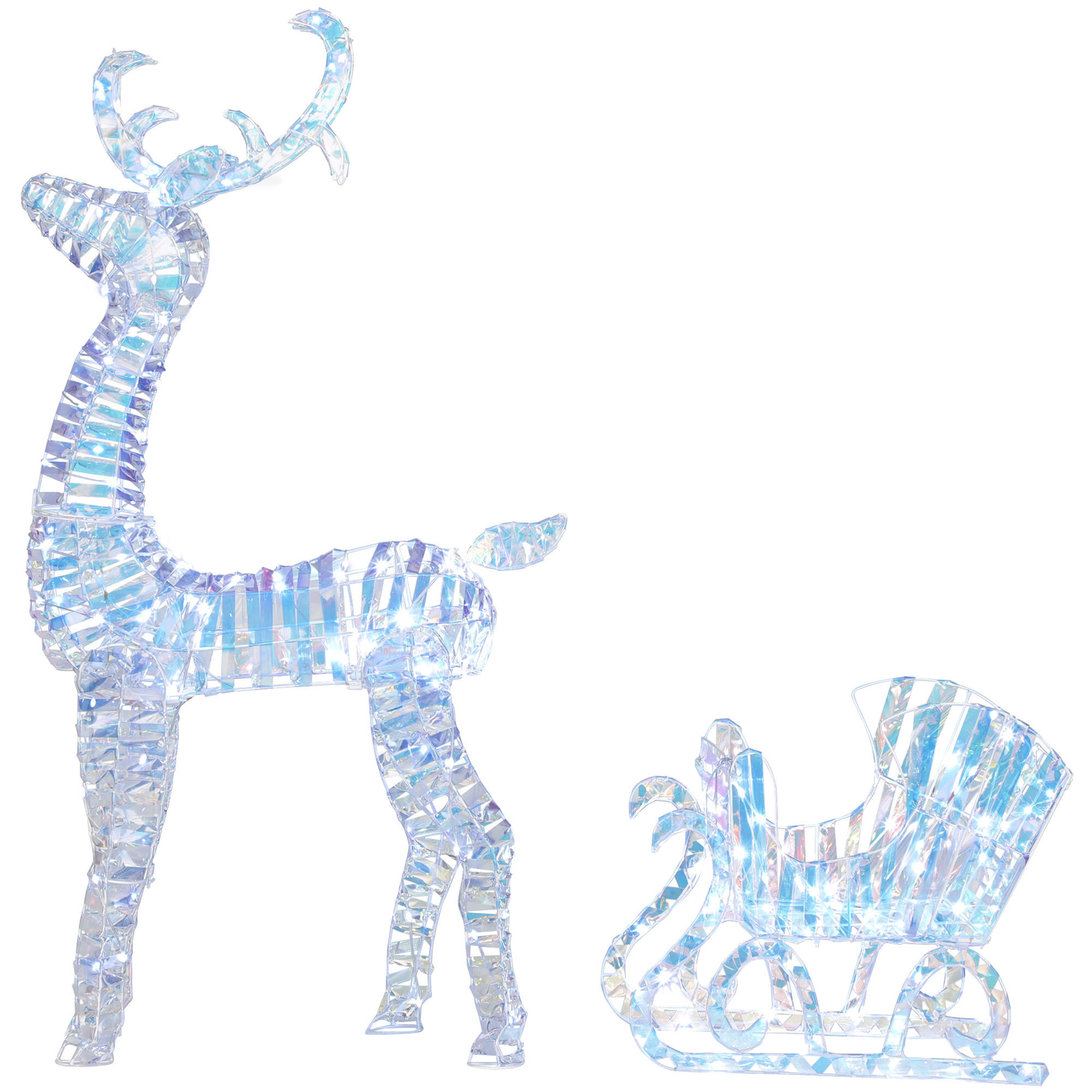BELEUCHTETES Rentier mit Schlitten Silberfarben 29.0/60.0/115.0 cm - Silberfarben, Kunststoff (29/115/60cm)