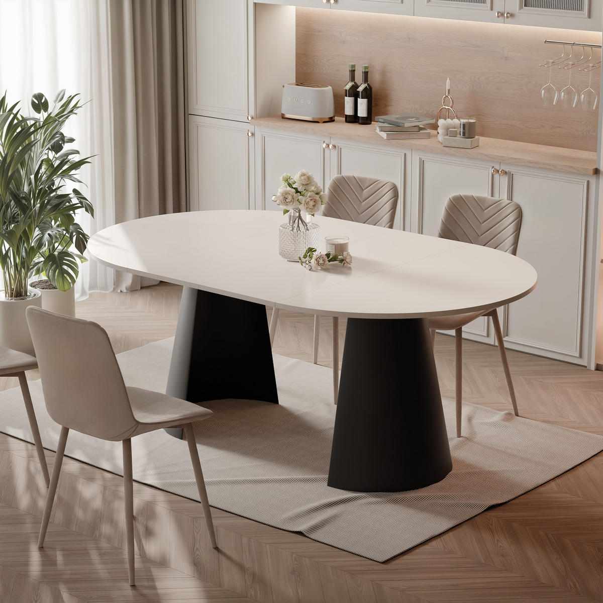 AUSZIEHTISCH BASE 120-196/76 cm, Schwarz / Kaschmir - Kaschmir/Schwarz, Holzwerkstoff/Metall (120/120/76cm) - Idohome