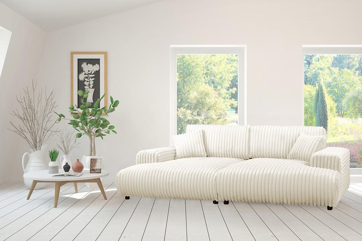 BIGSOFA - Creme/Schwarz, Kunststoff/Textil (237/79/144cm) - home24