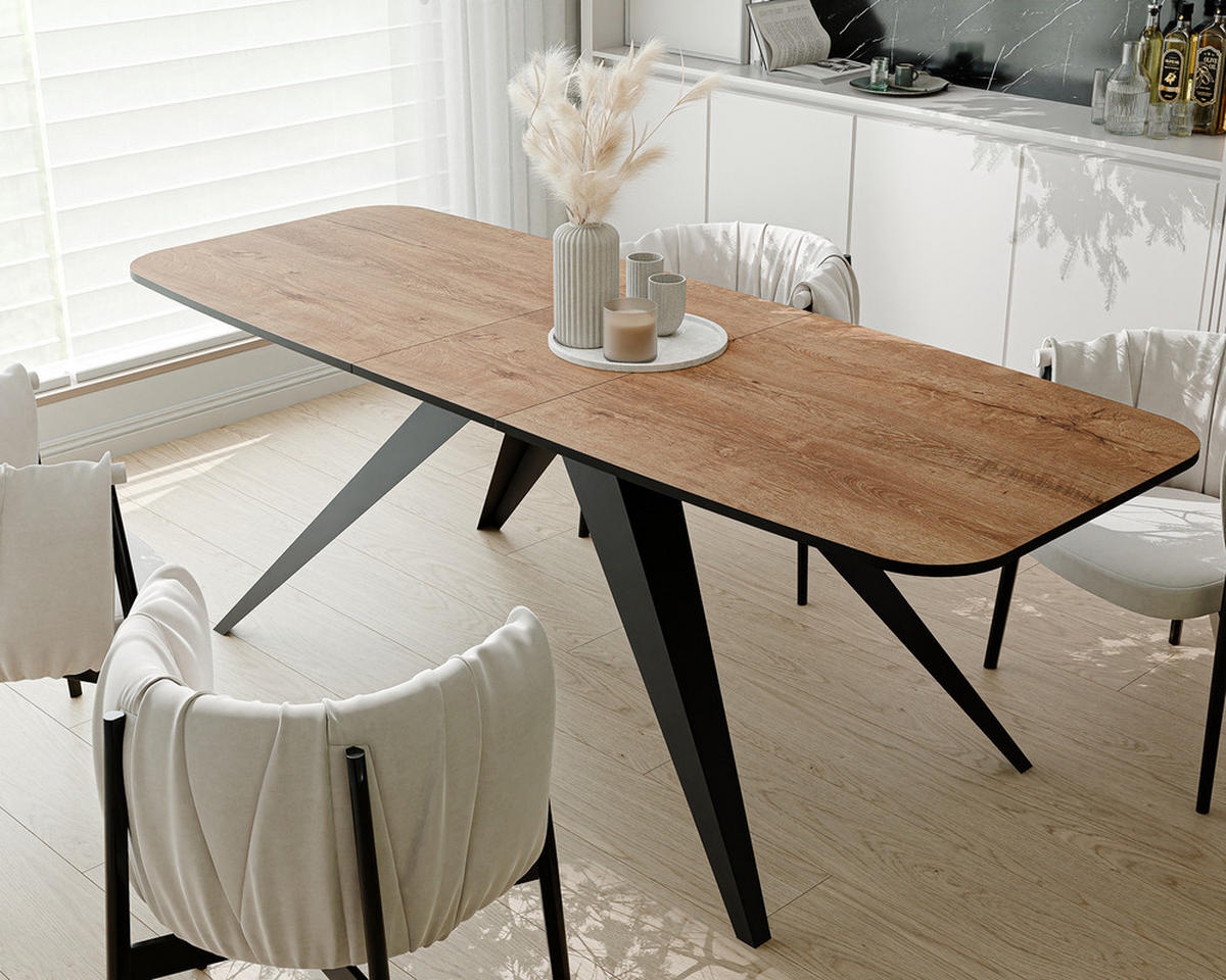 AUSZIEHTISCH FENTO 180/90/76 cm, Schwarz / Lefkas-Eiche - Schwarz/Eiche San Remo, Holzwerkstoff/Metall (90/180/76cm) - Idohome