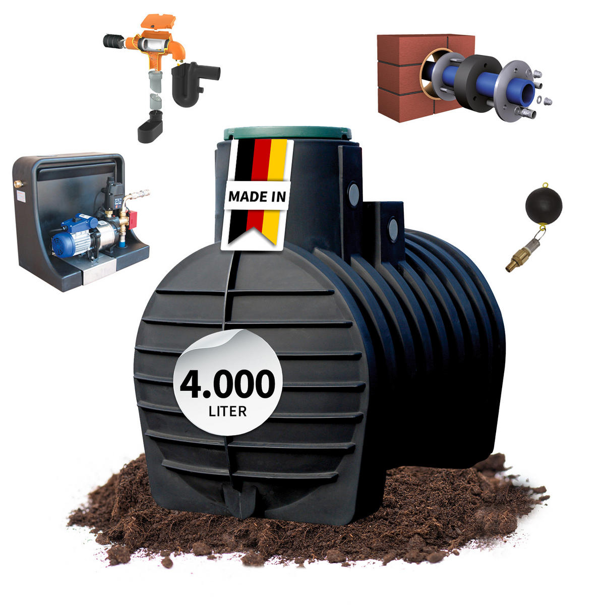 ERDTANK-PAKET 4000 L Haus-Premium - Schwarz, Kunststoff (150/205/242cm) - 4rain